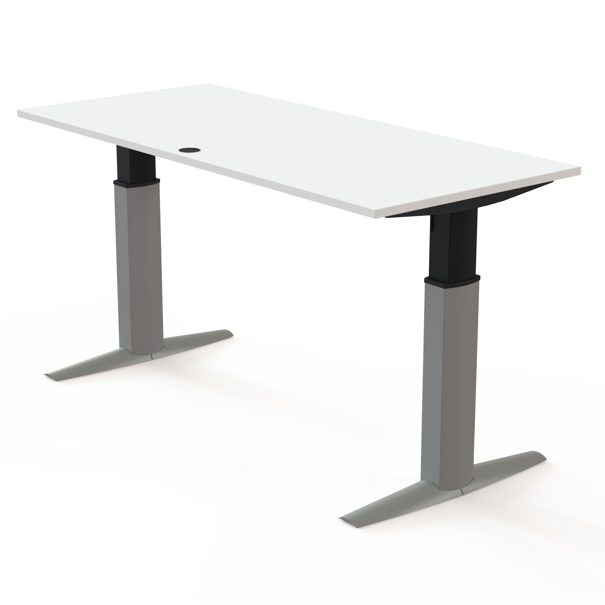 Schreibtisch steh/sitz | 180x80 cm | Weiß mit silbernem Gestell