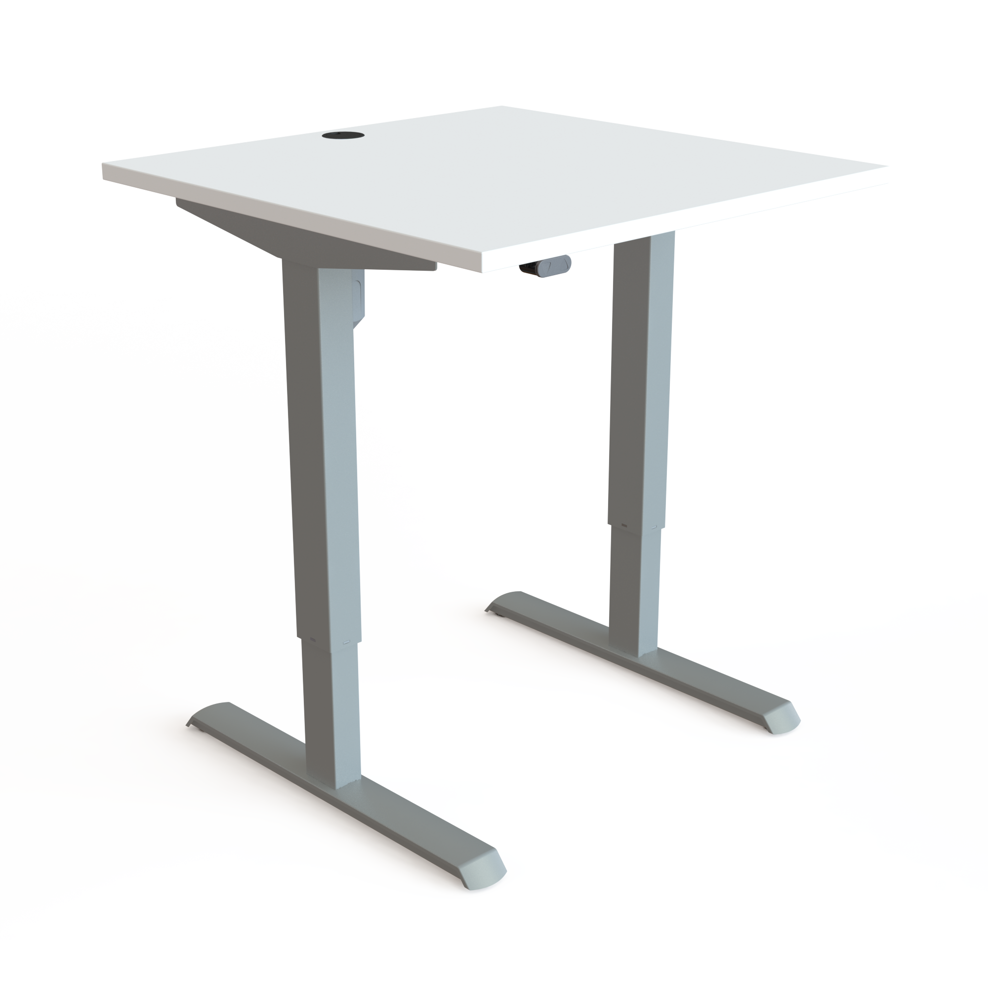 Schreibtisch steh/sitz | 80x80 cm | Weiß mit silbernem Gestell
