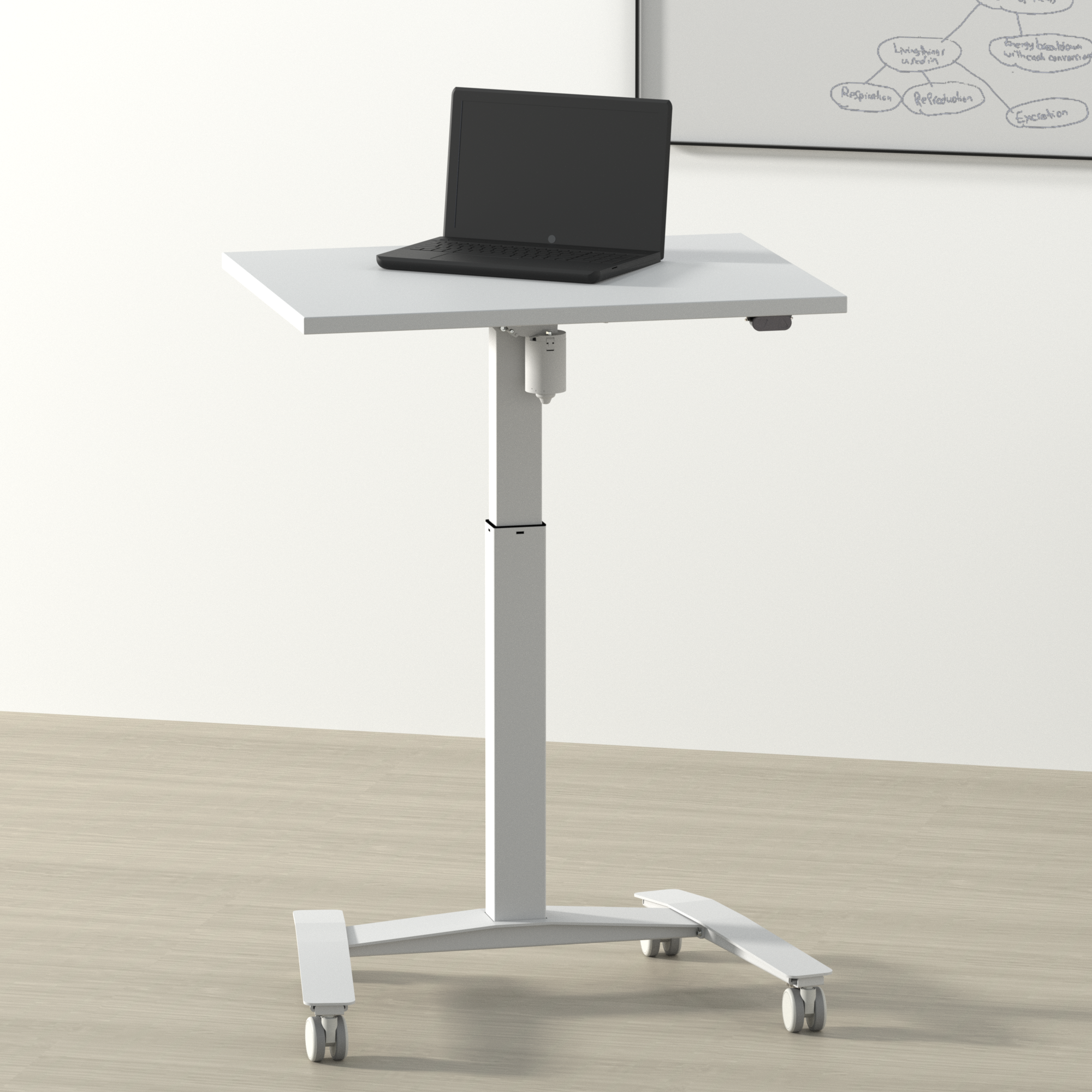 Schreibtisch steh/sitz | 80x80 cm | Weiß mit weißem Gestell