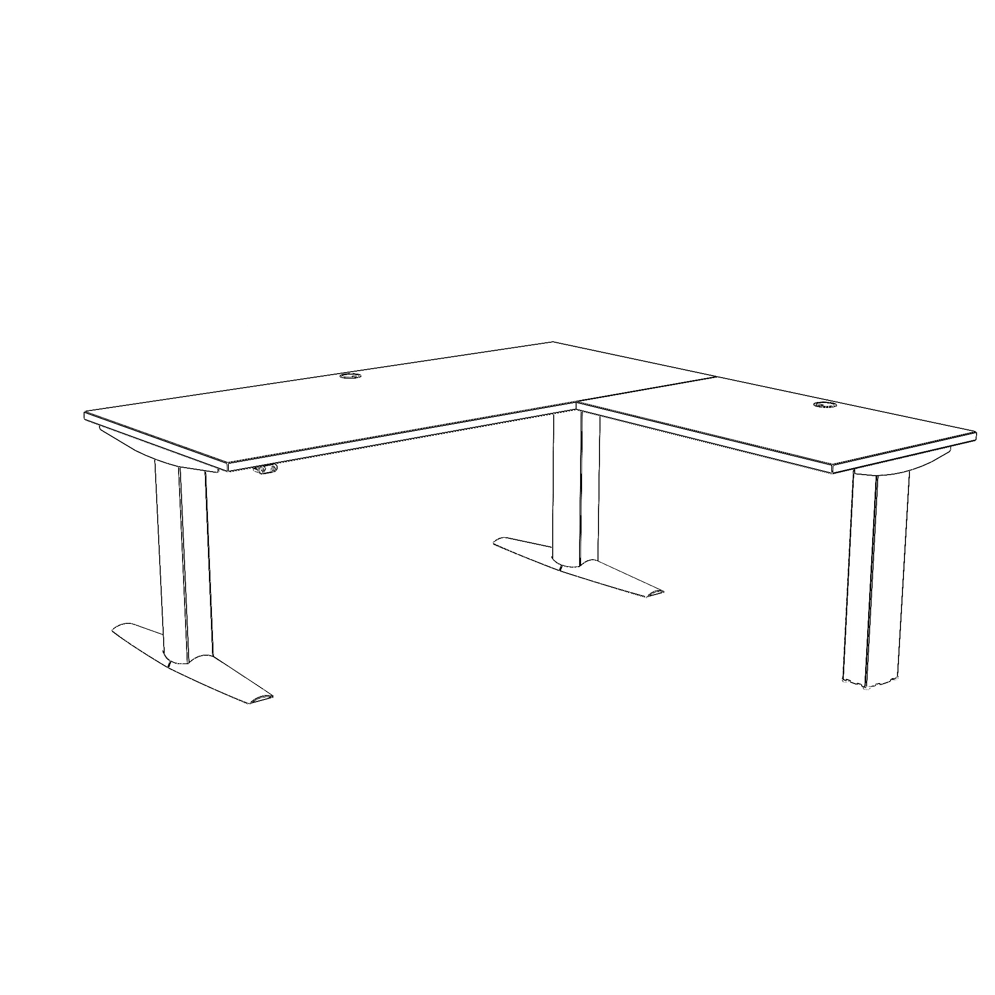 Schreibtisch steh/sitz | 200x200 cm | Buche mit silbernem Gestell