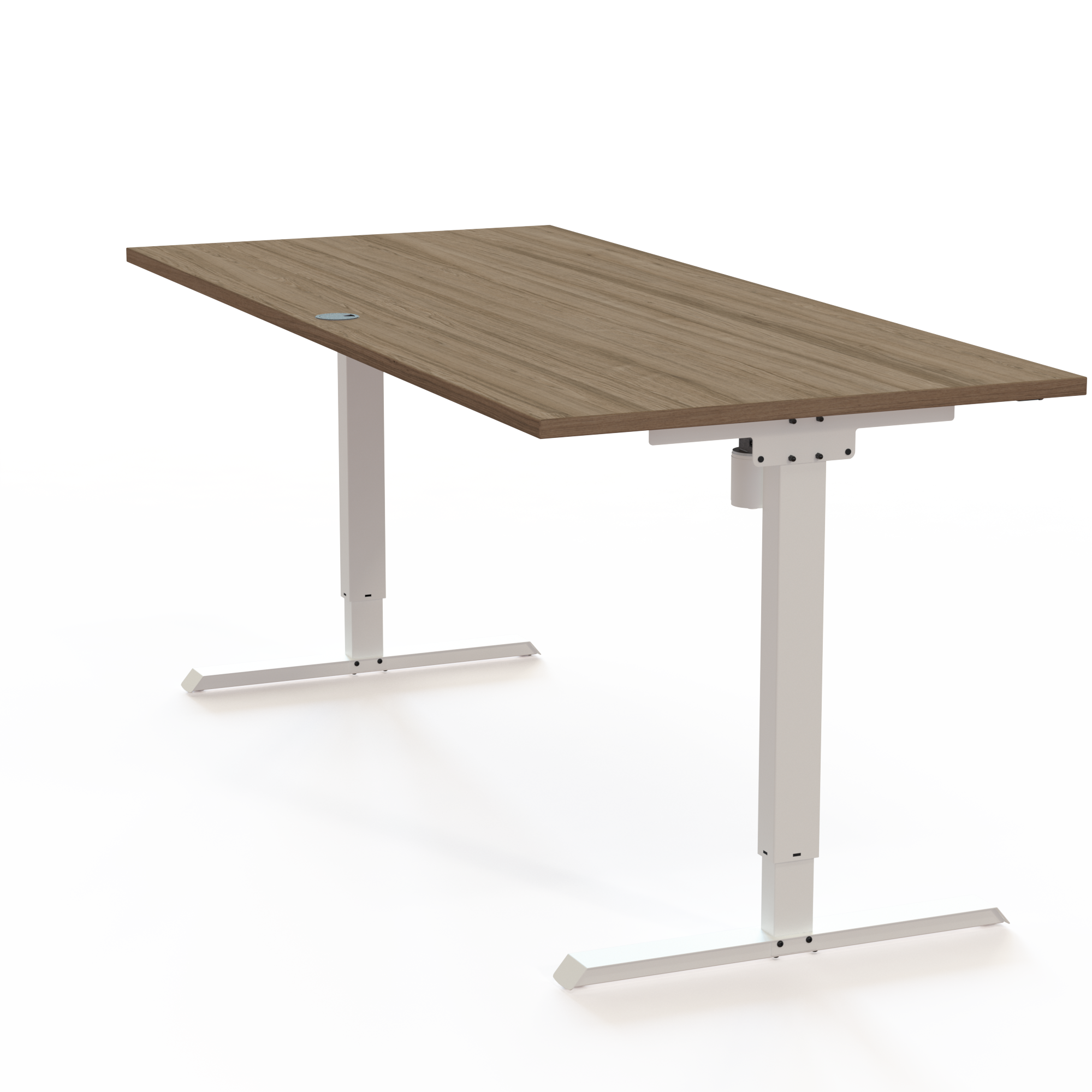 Schreibtisch steh/sitz | 180x80 cm | Nussbaum mit weißem Gestell