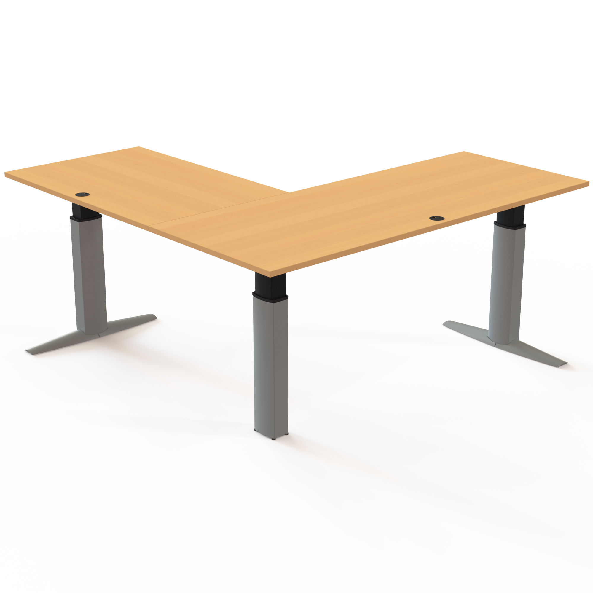 Schreibtisch steh/sitz | 200x200 cm | Buche mit silbernem Gestell