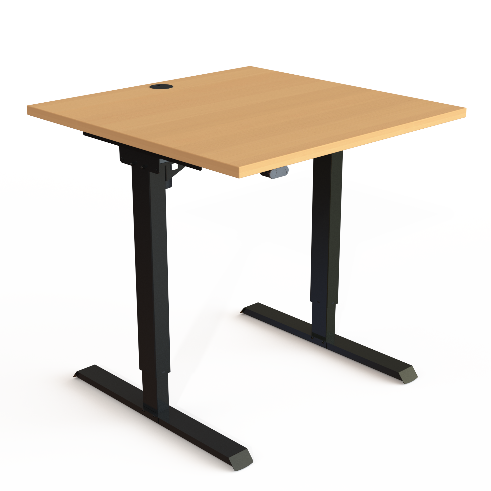 Schreibtisch steh/sitz | 80x80 cm | Buche mit schwarzem Gestell