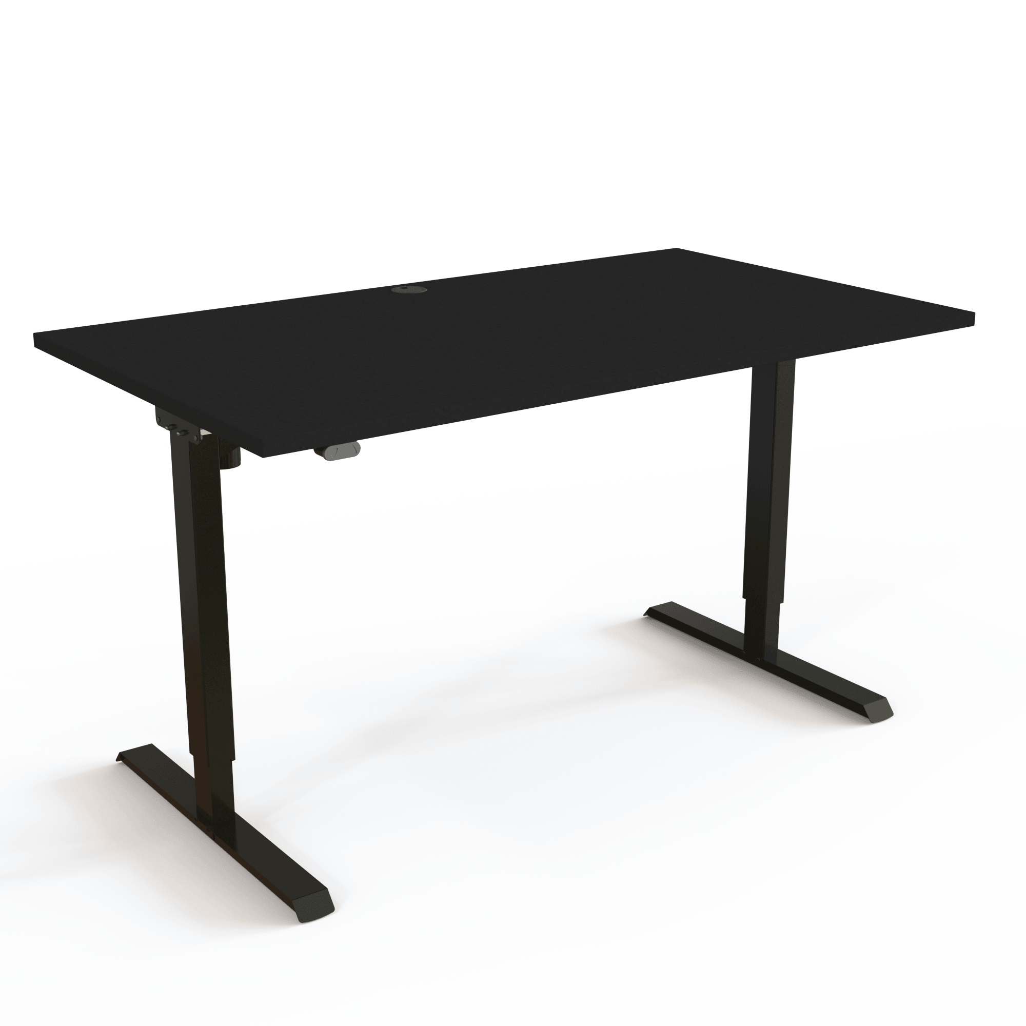 Dieser verstellbare Tisch hat einen Mittelfuß, mit Tischplatte in Schwarz und Untergestell in Schwarz. Die Größe ist 140x80. Die Höhe beträgt 68-119cm und der Tisch hebt 60kg.
