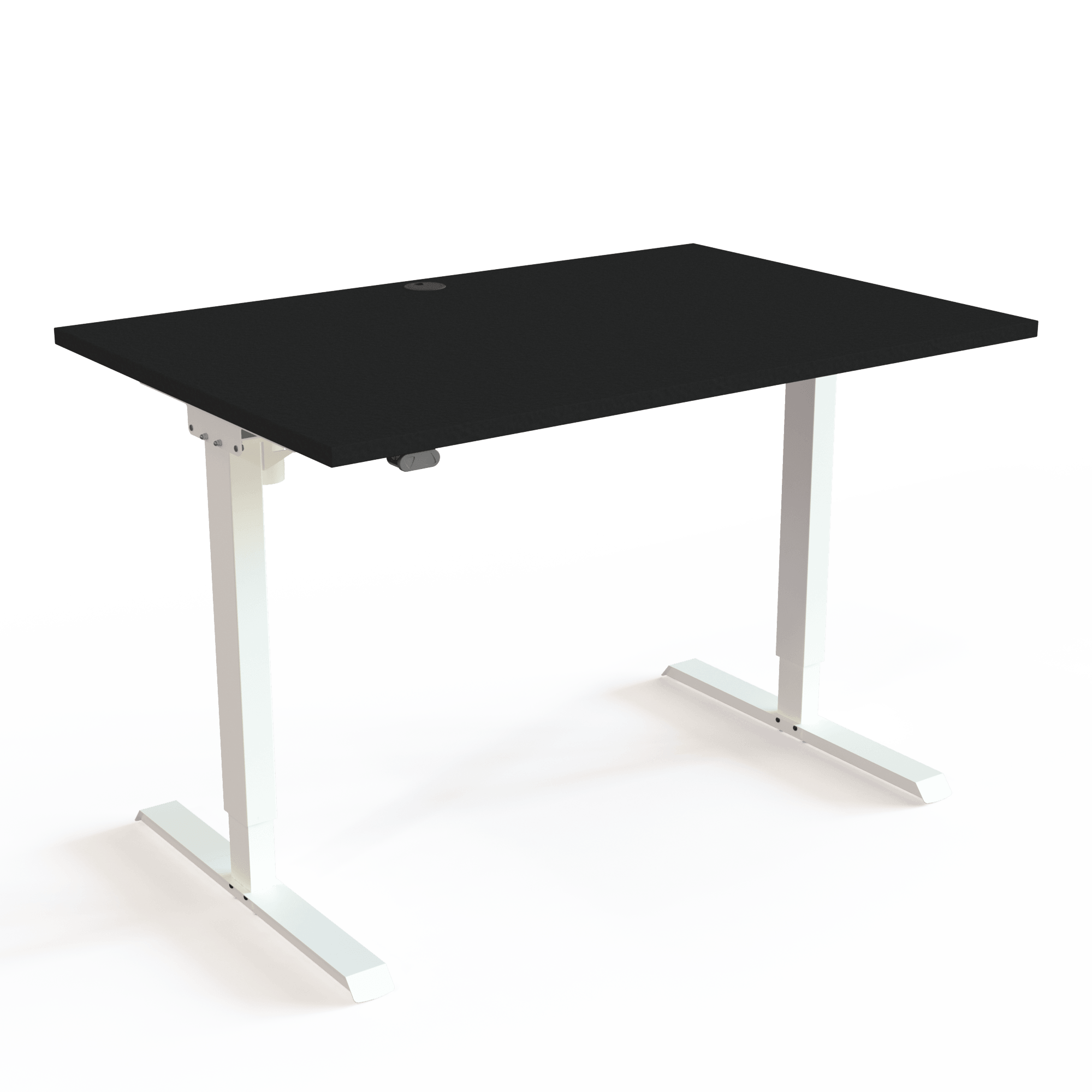 Der elektrische Schreibtisch ist trotz seines minimalistischen und leichten Designs super stabil, mit Tischplatte in Schwarz und Untergestell in Weiß. Die Größe ist 120x80. Die Höhe beträgt 68-119cm und der Tisch hebt 60kg.