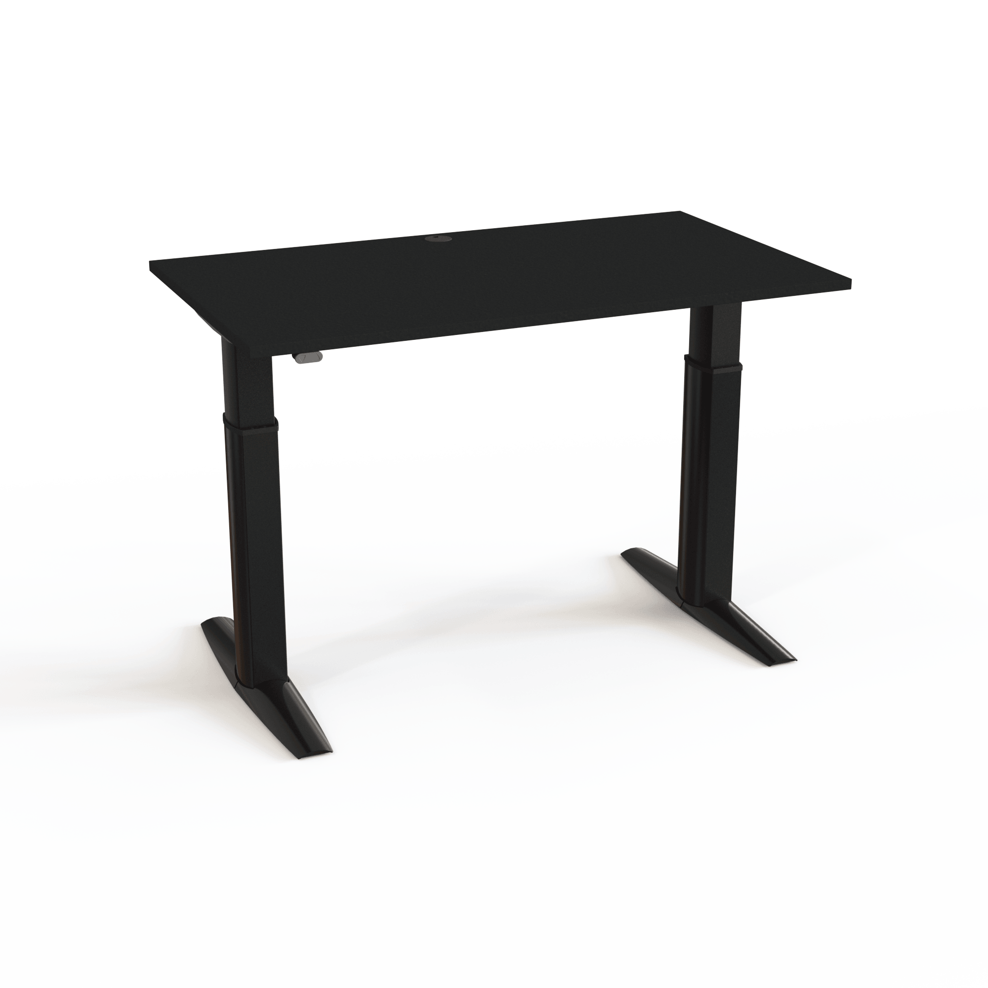 Ein starker und stabiler Schreibtisch mit Tischplatte in Schwarz und Untergestell in Schwarz. Die Größe ist 140x80. Die Höhe beträgt 68-120cm und der Tisch hebt 175kg.