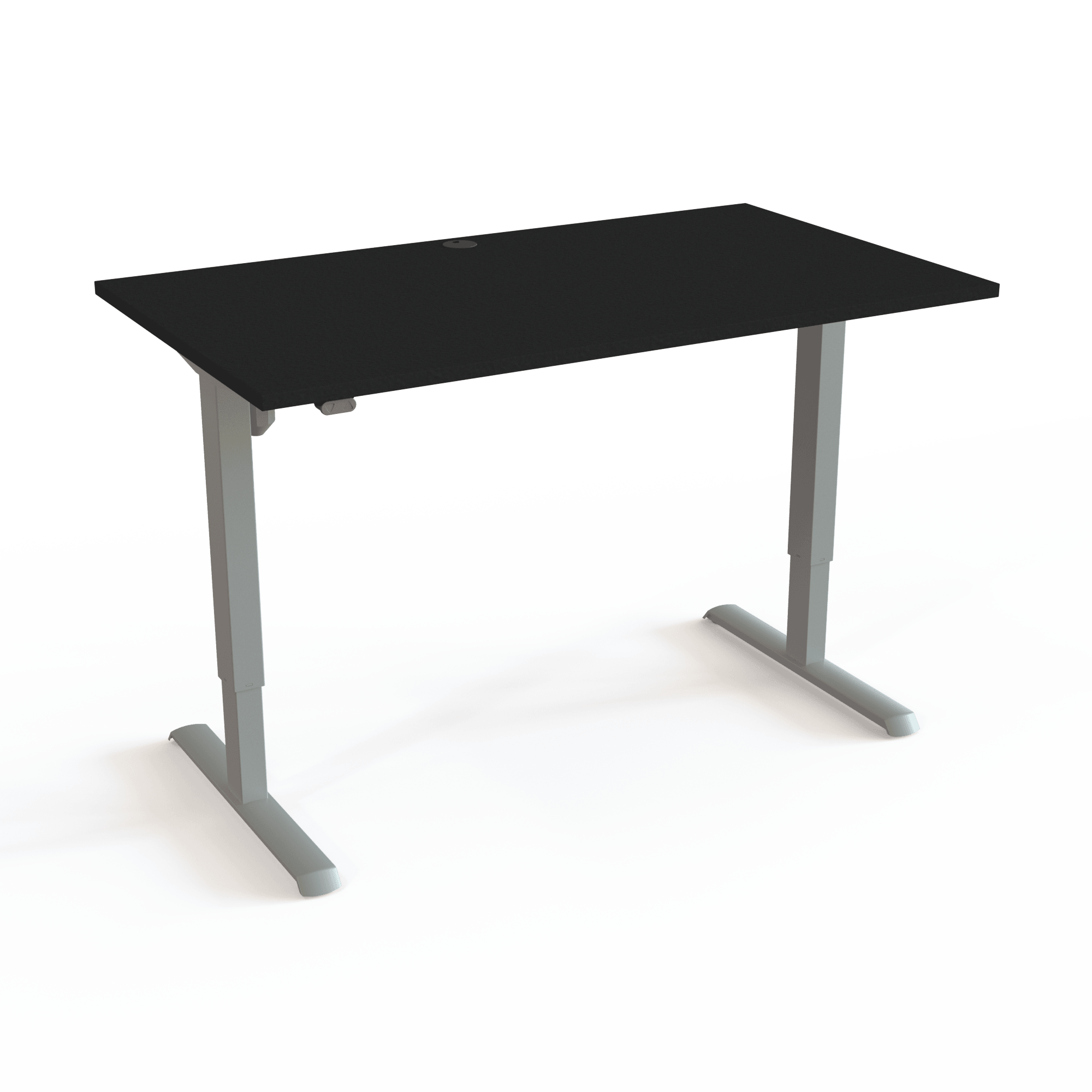 Sitz-Steh-Tisch mit geringem CO2-Ausstoß zu einem fairen Preis mit Tischplatte in Schwarz und Untergestell in Silber. Die Größe ist 140x80. Die Höhe beträgt 68-118cm und der Tisch hebt 80kg.
