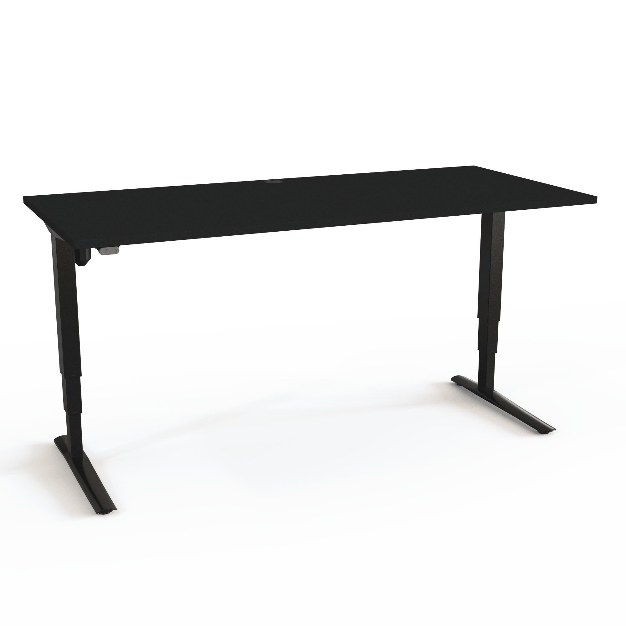 Dieser elektronisch verstellbare Tisch bietet eine große Tragkraft, mit Tischplatte in Schwarz und Untergestell in Schwarz. Die Größe ist 180x80. Die Höhe beträgt 62-130cm und der Tisch hebt 100kg.