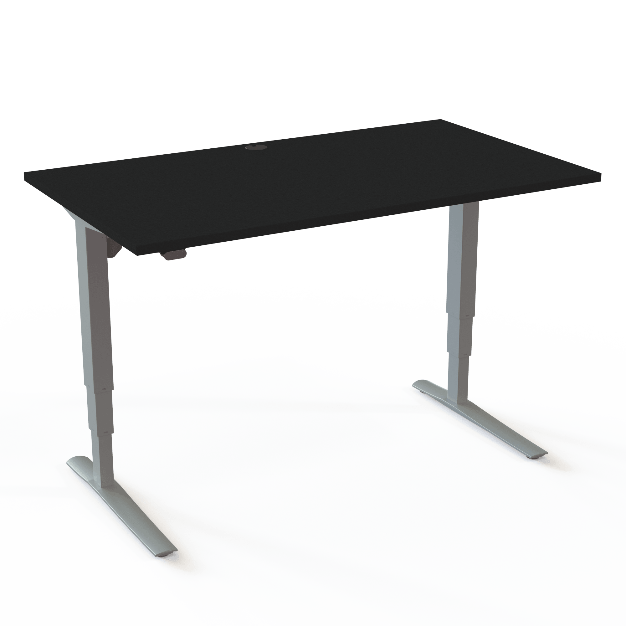 Dieser elektronisch verstellbare Tisch bietet eine große Tragkraft, mit Tischplatte in Schwarz und Untergestell in Silber. Die Größe ist 140x80. Die Höhe beträgt 62-130cm und der Tisch hebt 100kg.