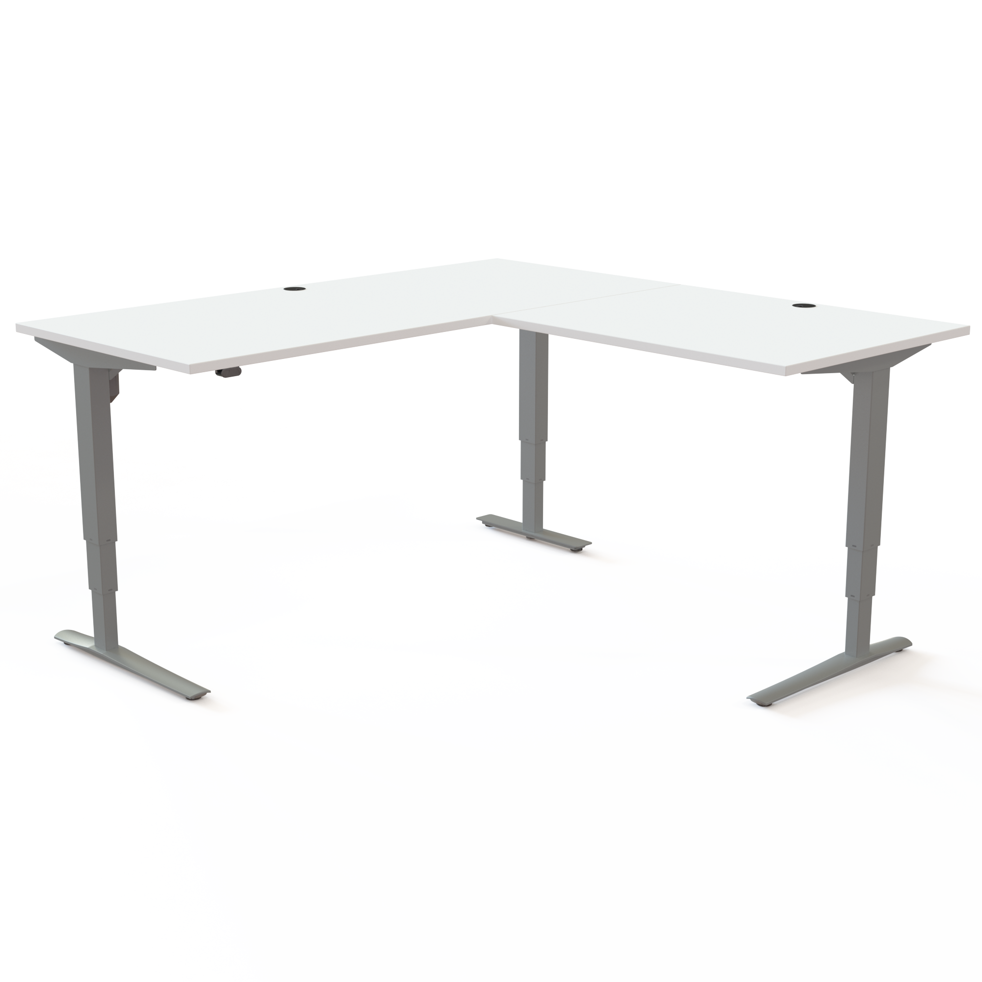 Schreibtisch steh/sitz | 180x180 cm | Weiß mit silbernem Gestell