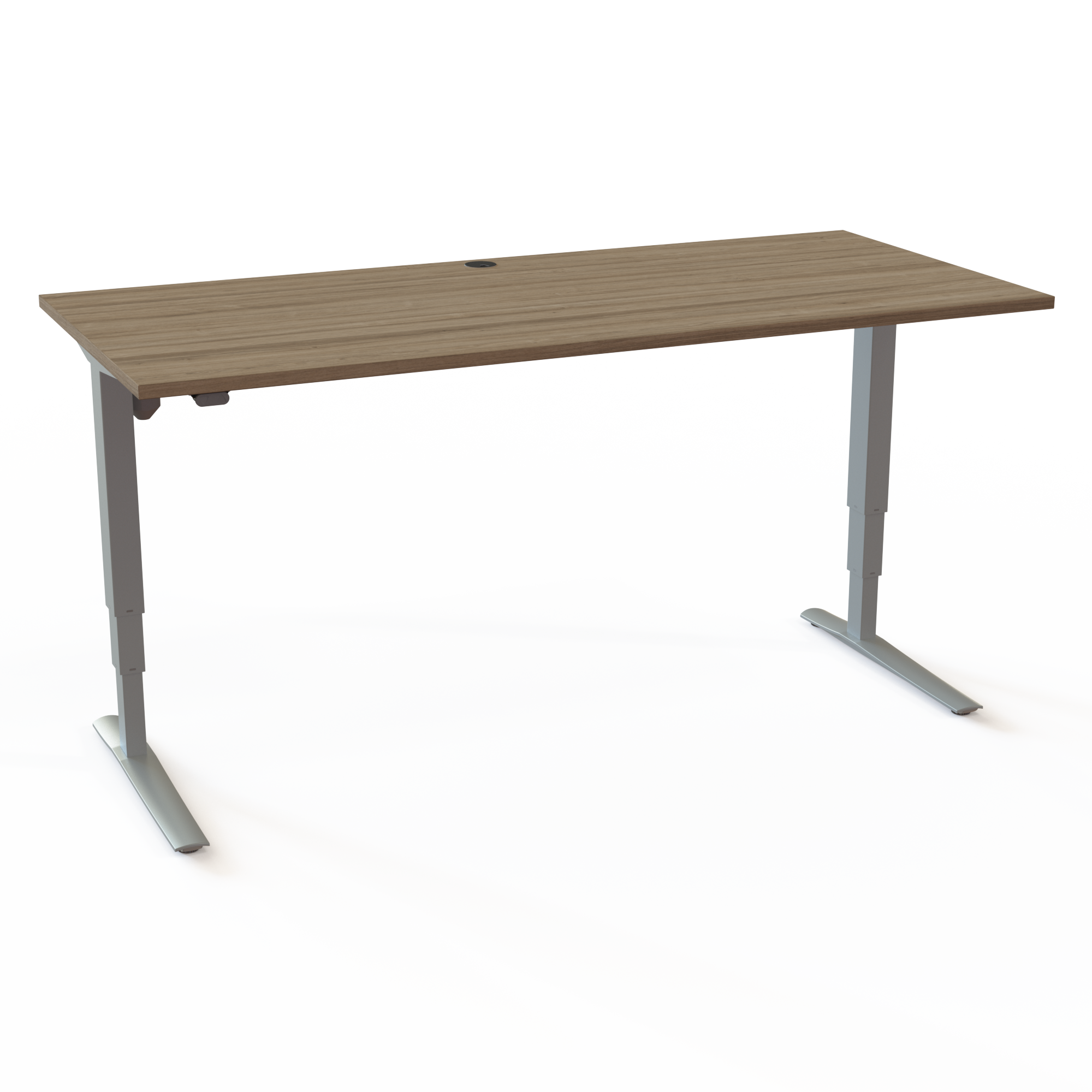 Schreibtisch steh/sitz | 180x80 cm | Nussbaum mit silbernem Gestell