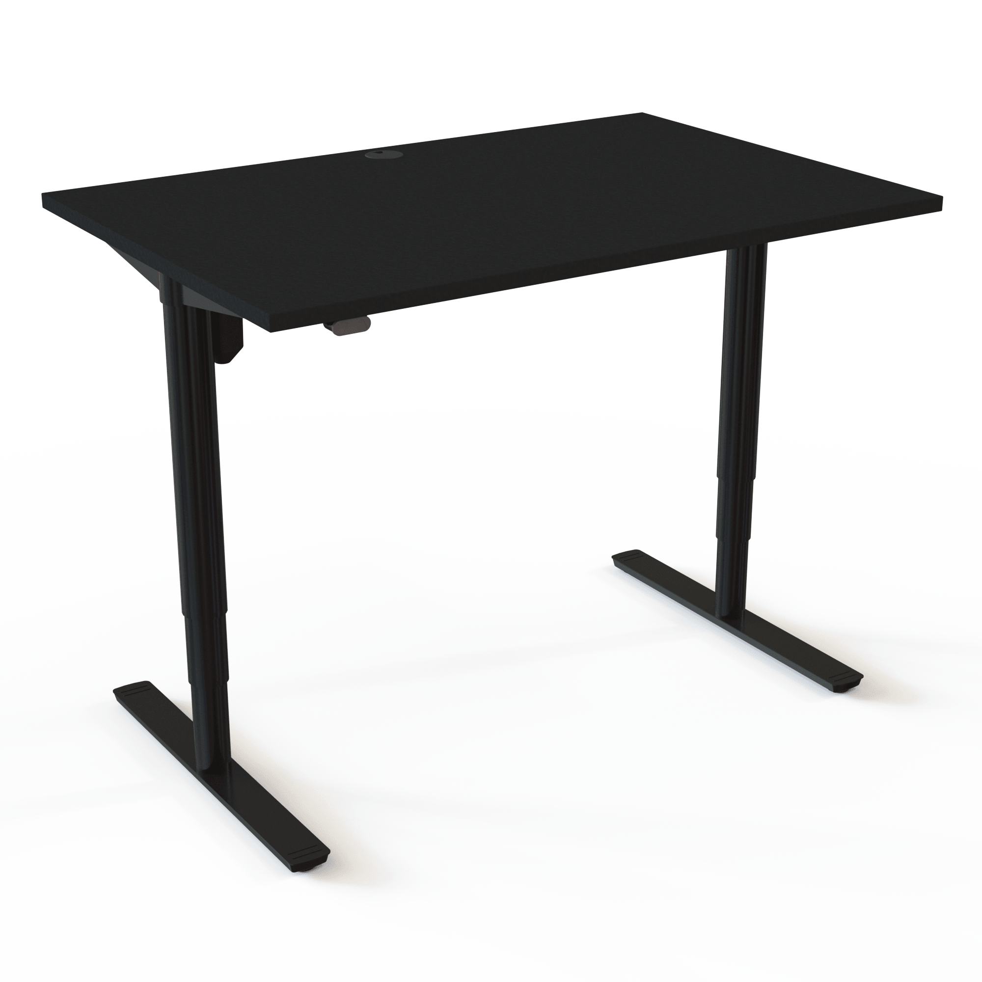 Der höhenverstellbare Schreibtisch mit zylindrischen Säulen zeichnet sich dadurch aus, dass er schnell zu montieren ist, mit Tischplatte in Schwarz und Untergestell in Schwarz. Die Größe ist 120x80. Die Höhe beträgt 65-125cm und der Tisch hebt 100kg.