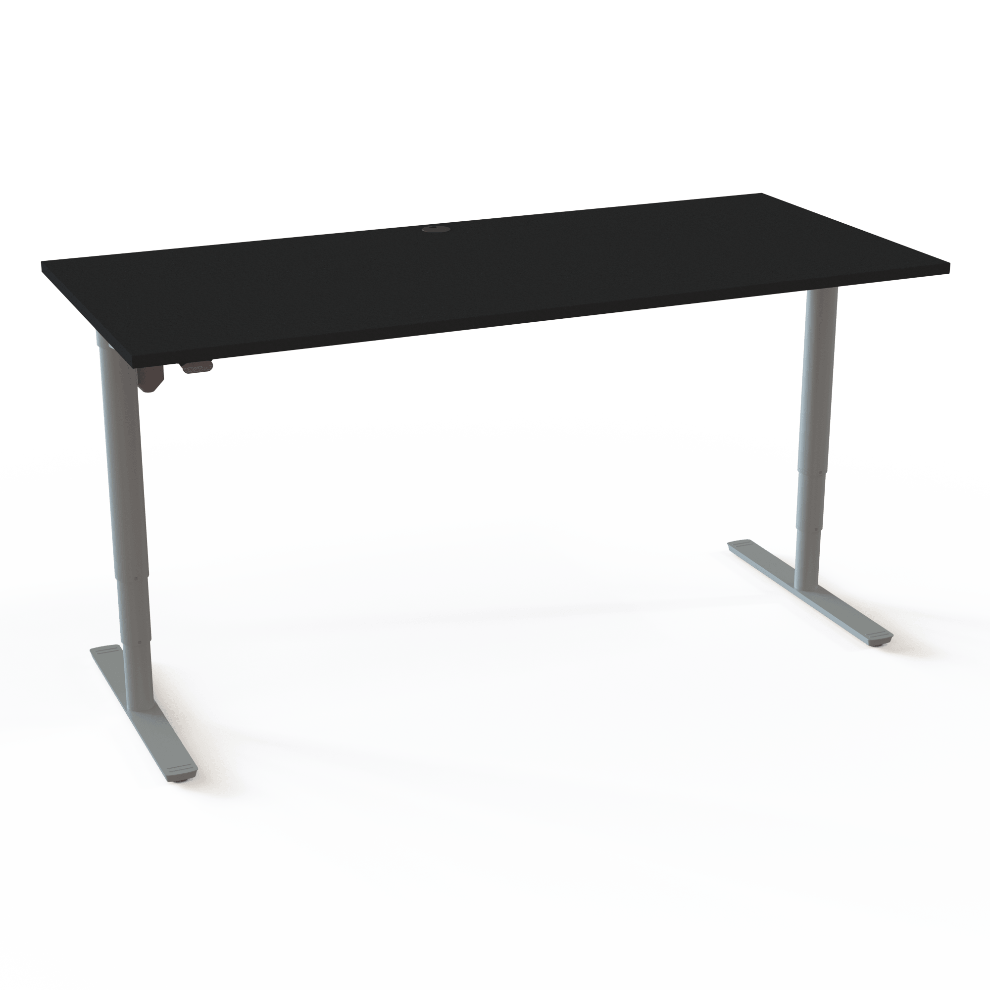 Der höhenverstellbare Schreibtisch mit zylindrischen Säulen zeichnet sich dadurch aus, dass er schnell zu montieren ist, mit Tischplatte in Schwarz und Untergestell in Silber. Die Größe ist 180x80. Die Höhe beträgt 65-125cm und der Tisch hebt 100kg.