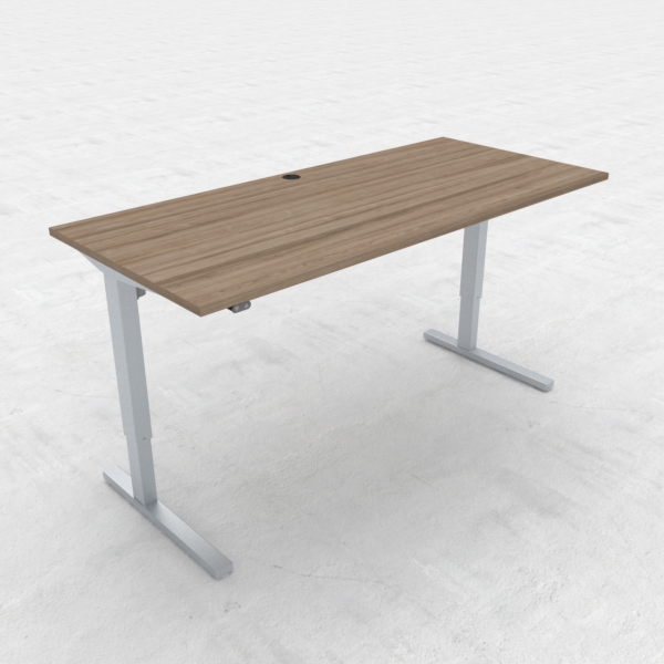 Schreibtisch steh/sitz | 180x80 cm | Nussbaum mit grauem Gestell