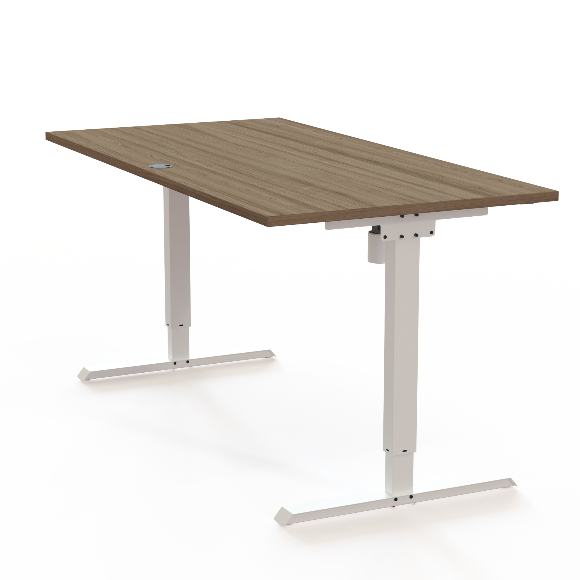 Schreibtisch steh/sitz | 160x80 cm | Nussbaum mit weißem Gestell