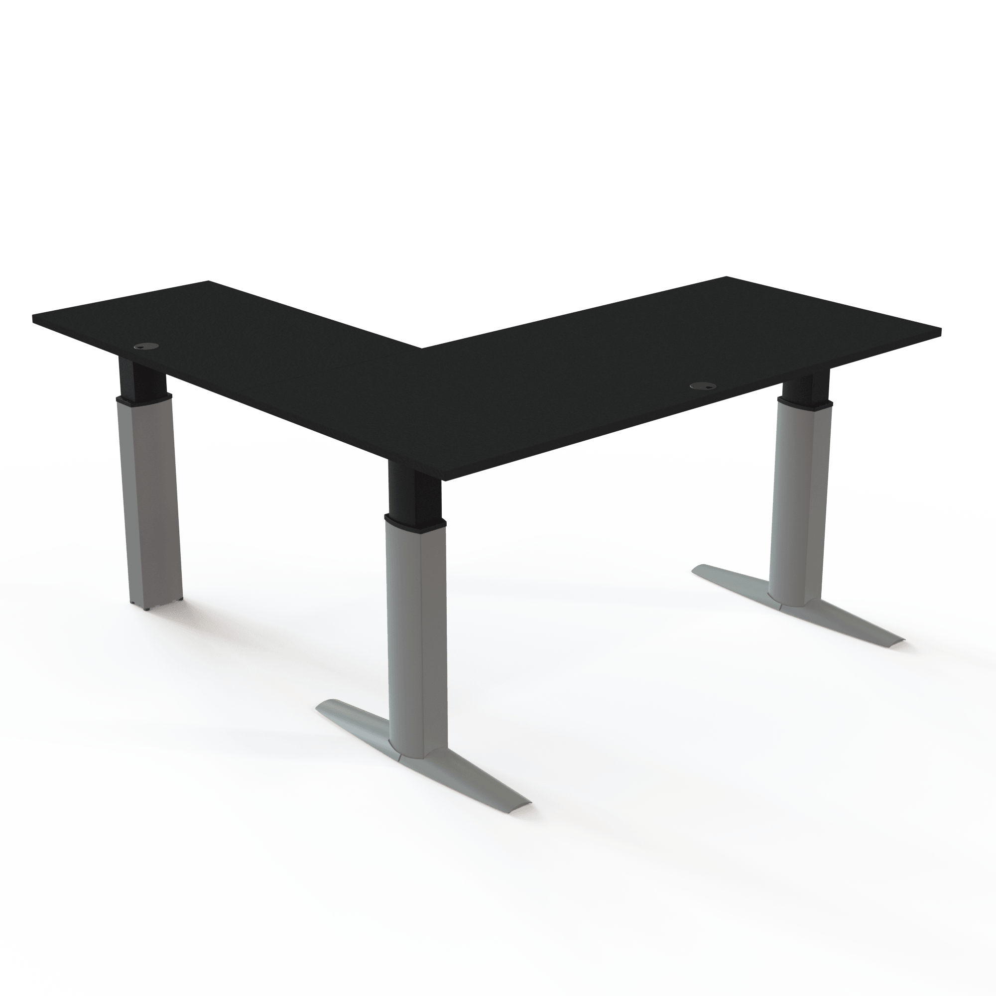 Schreibtisch steh/sitz | 180x180 cm | Schwarz mit silbernem Gestell