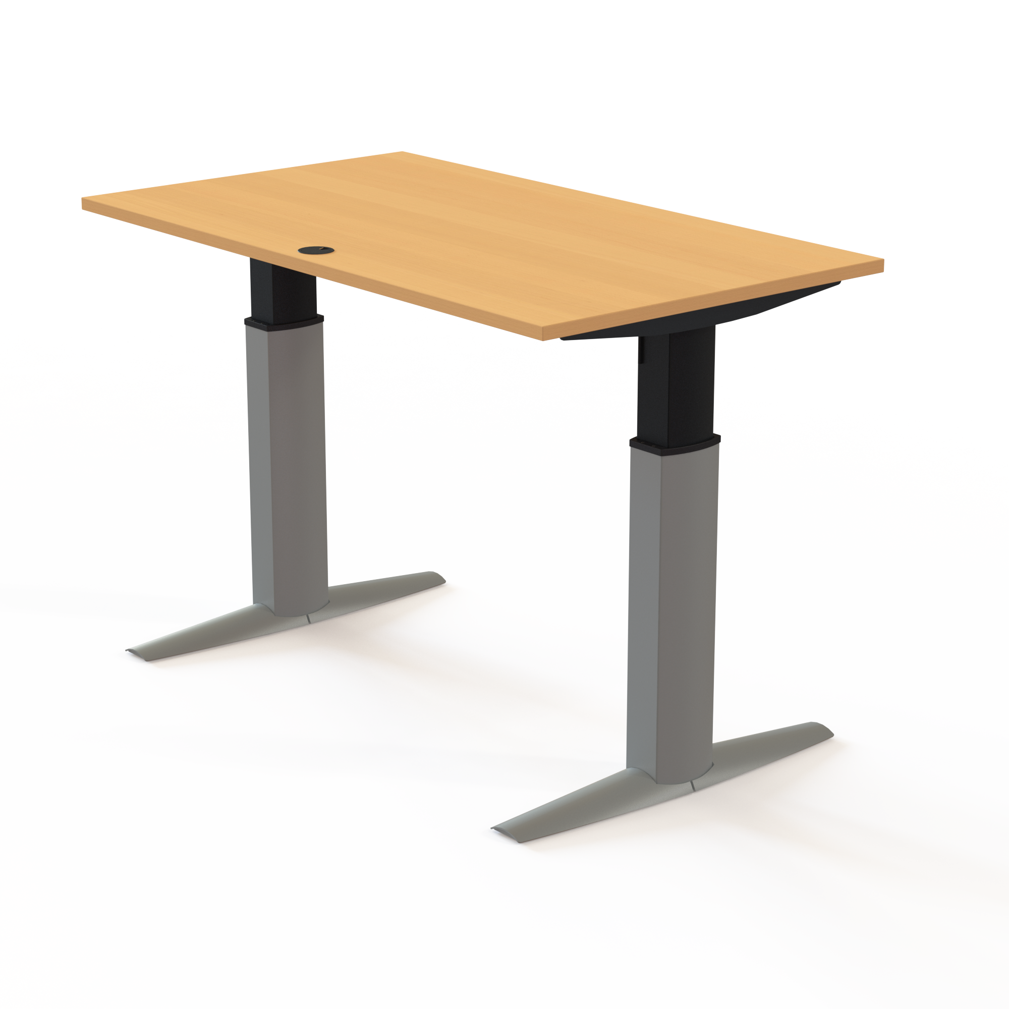 Schreibtisch steh/sitz | 140x80 cm | Buche mit silbernem Gestell