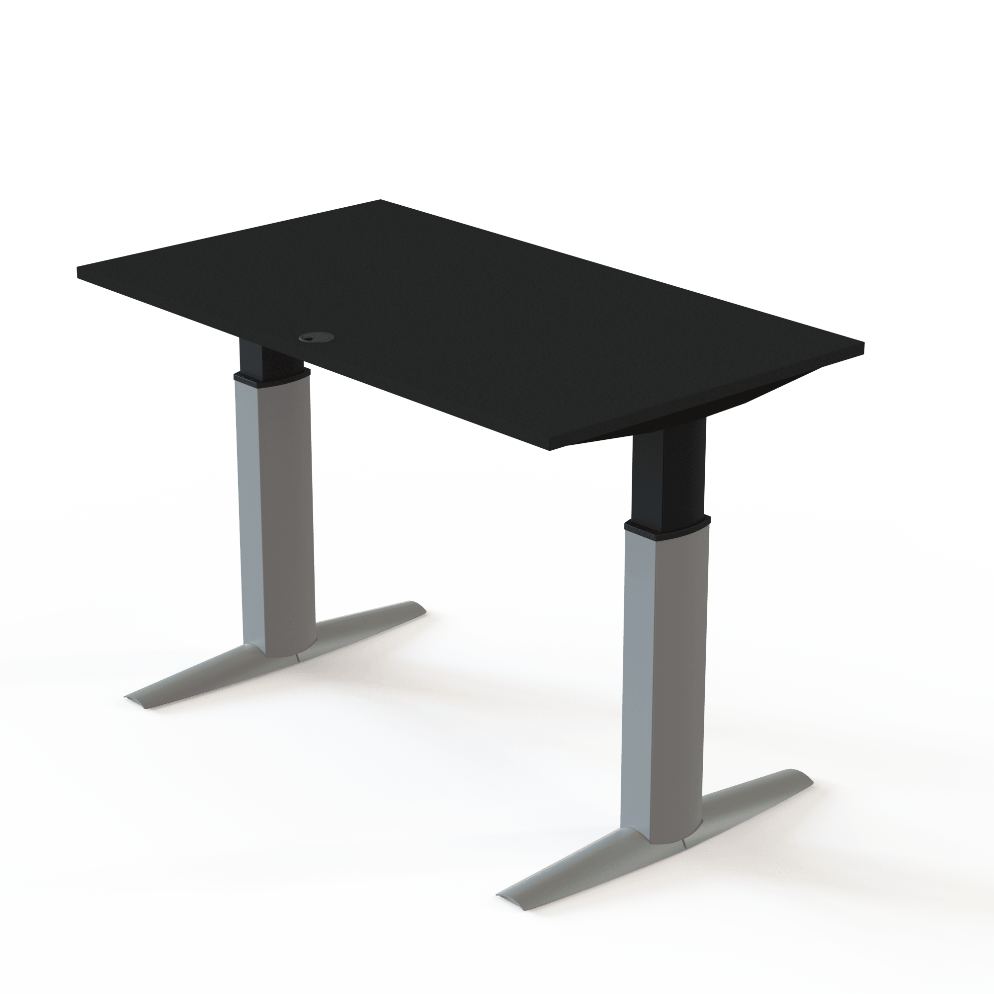 Schreibtisch steh/sitz | 140x80 cm | Schwarz mit silbernem Gestell