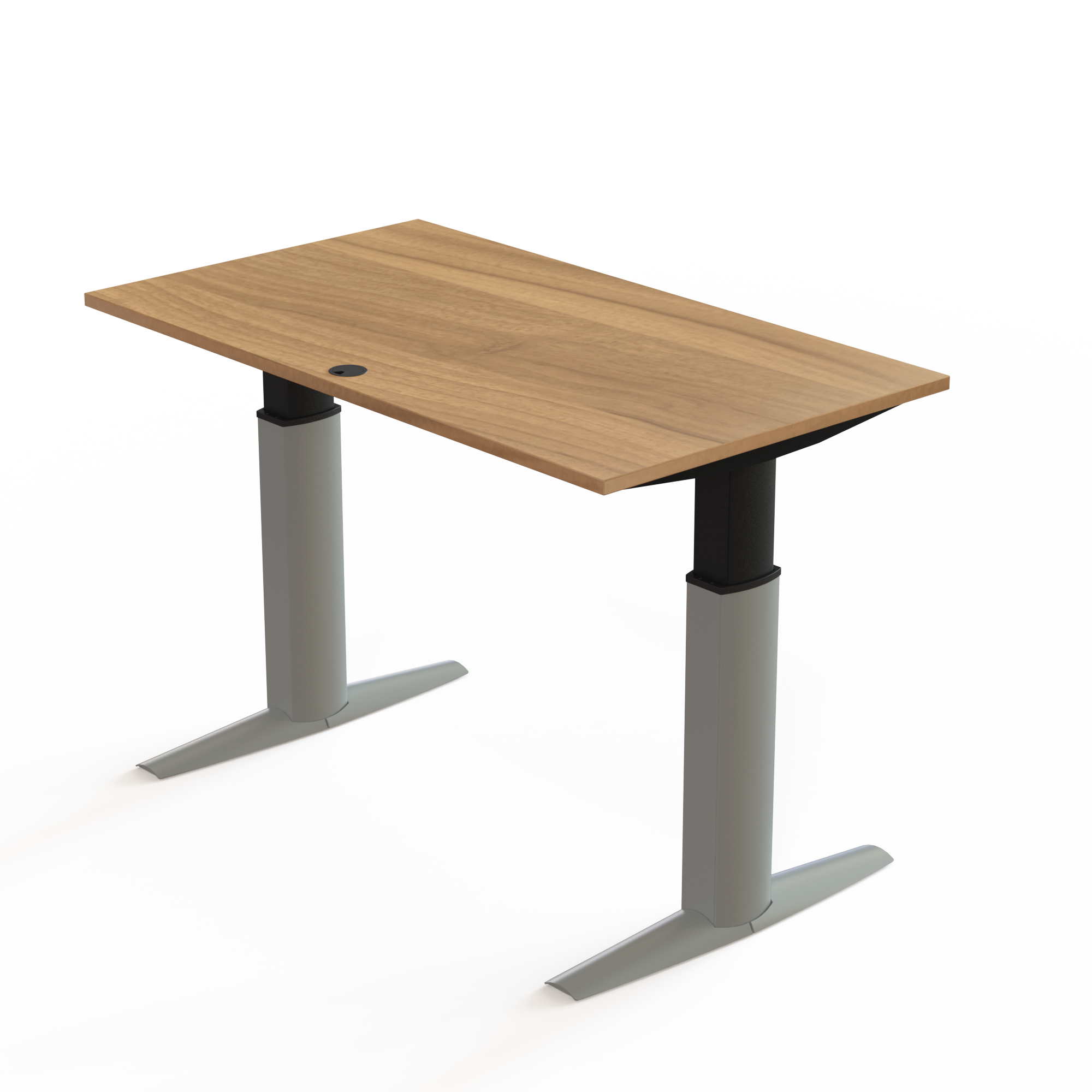 Schreibtisch steh/sitz | 140x80 cm | Nussbaum mit silbernem Gestell