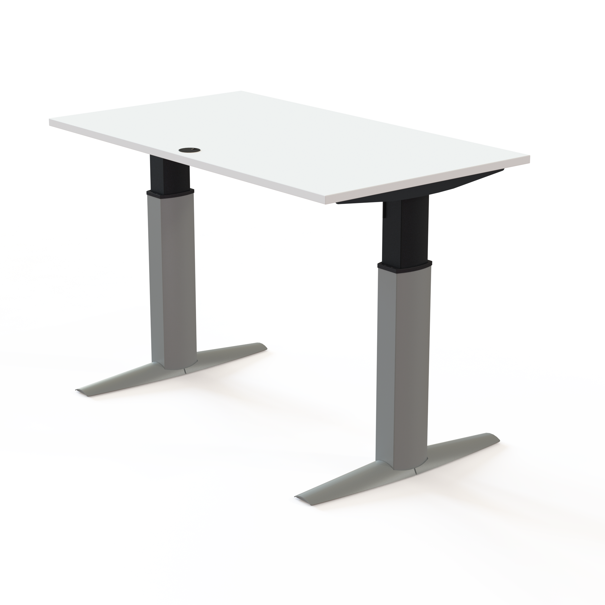 Schreibtisch steh/sitz | 140x80 cm | Weiß mit silbernem Gestell