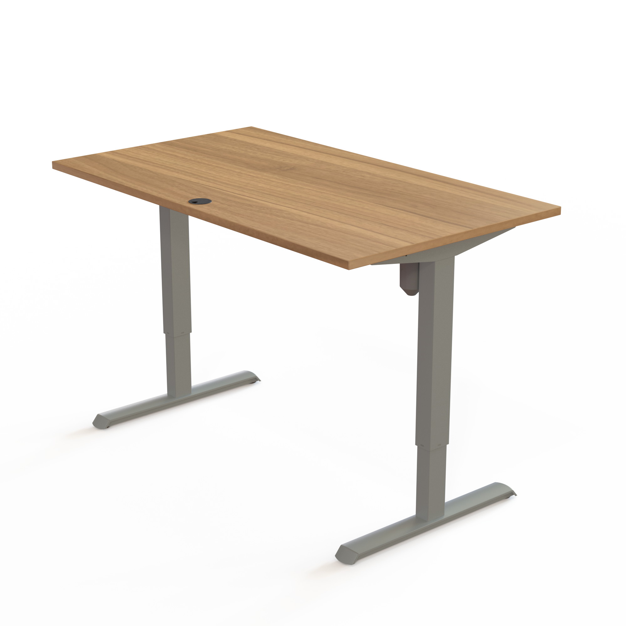 Schreibtisch steh/sitz | 140x80 cm | Nussbaum mit silbernem Gestell