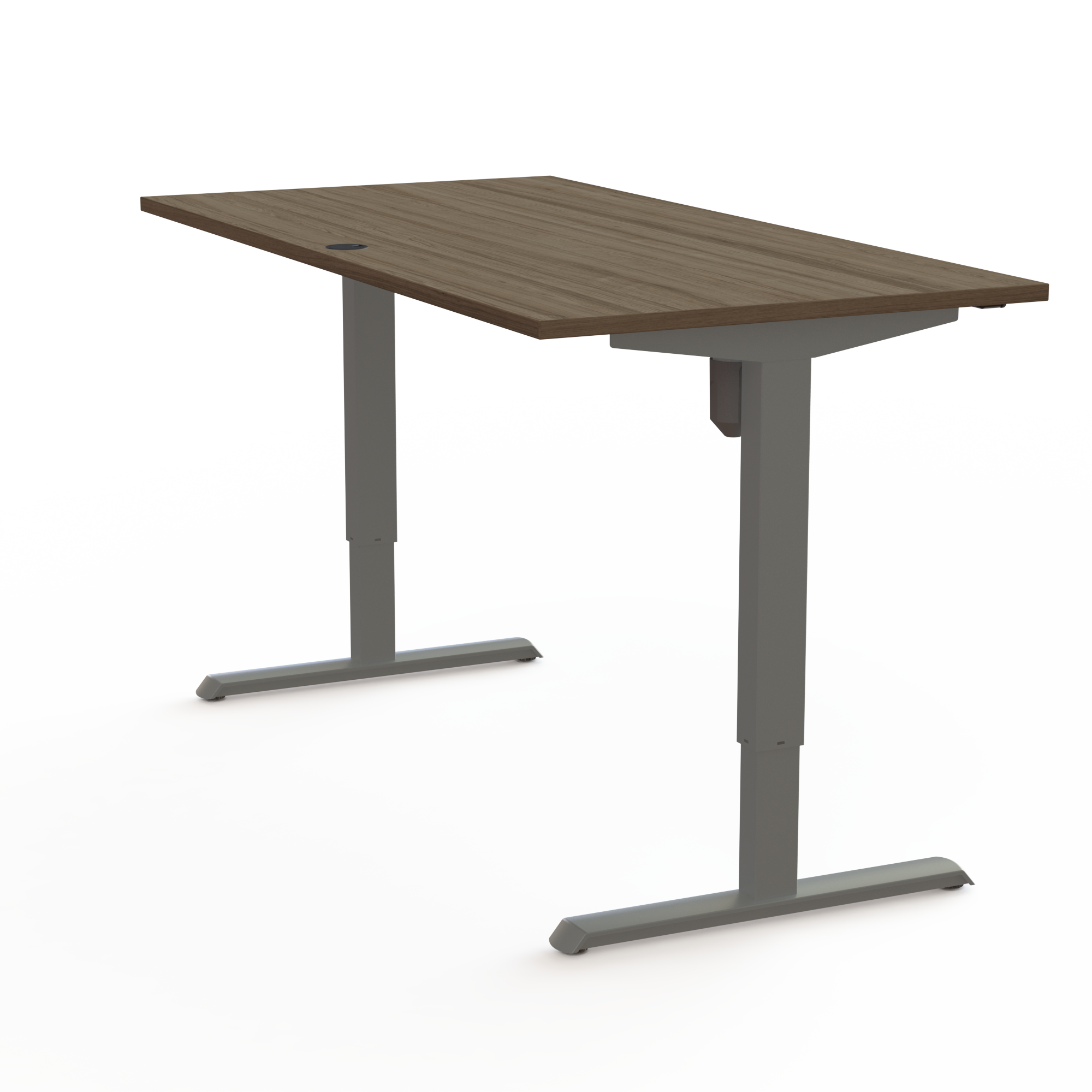 Schreibtisch steh/sitz | 160x80 cm | Nussbaum mit silbernem Gestell