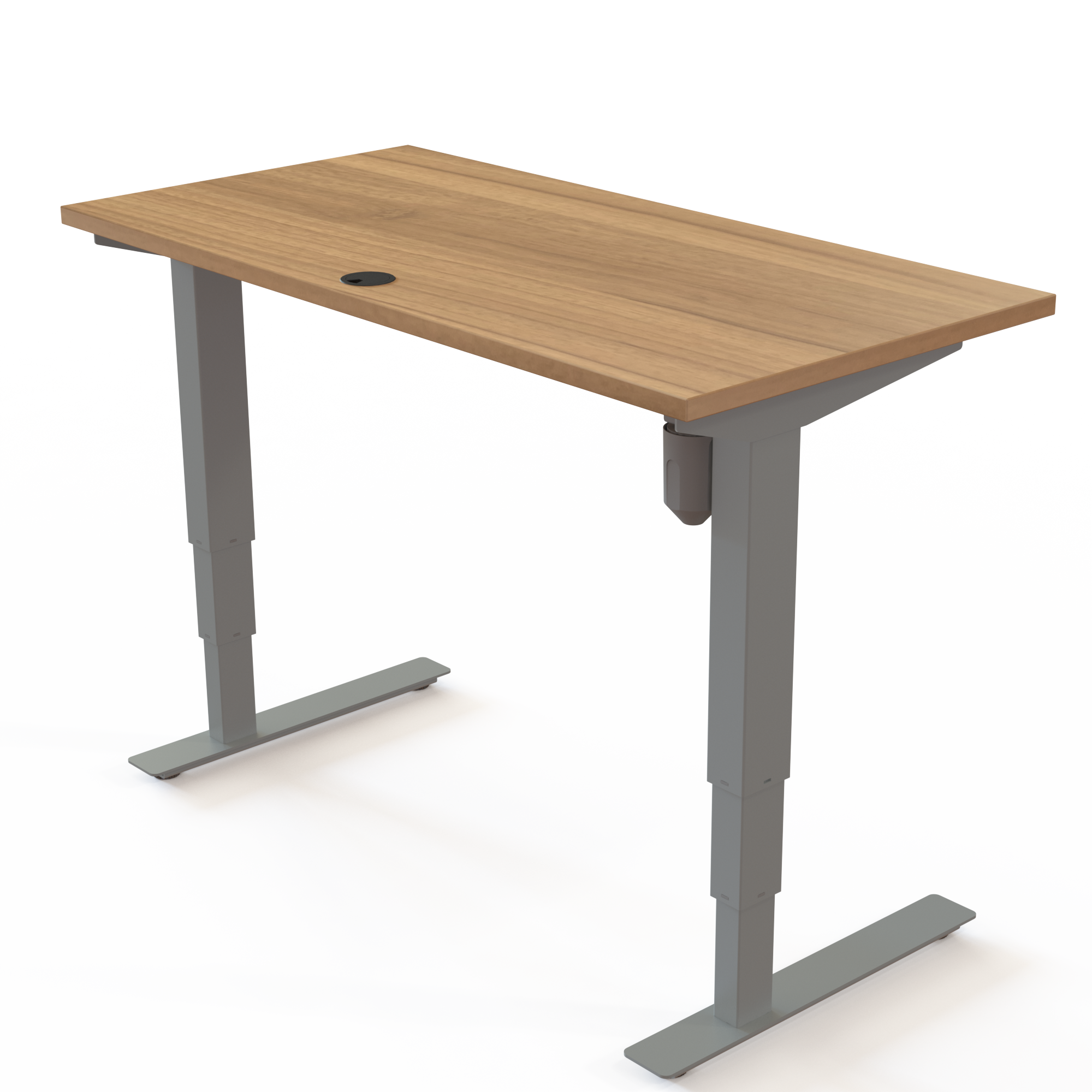 Schreibtisch steh/sitz | 120x60 cm | Nussbaum mit silbernem Gestell