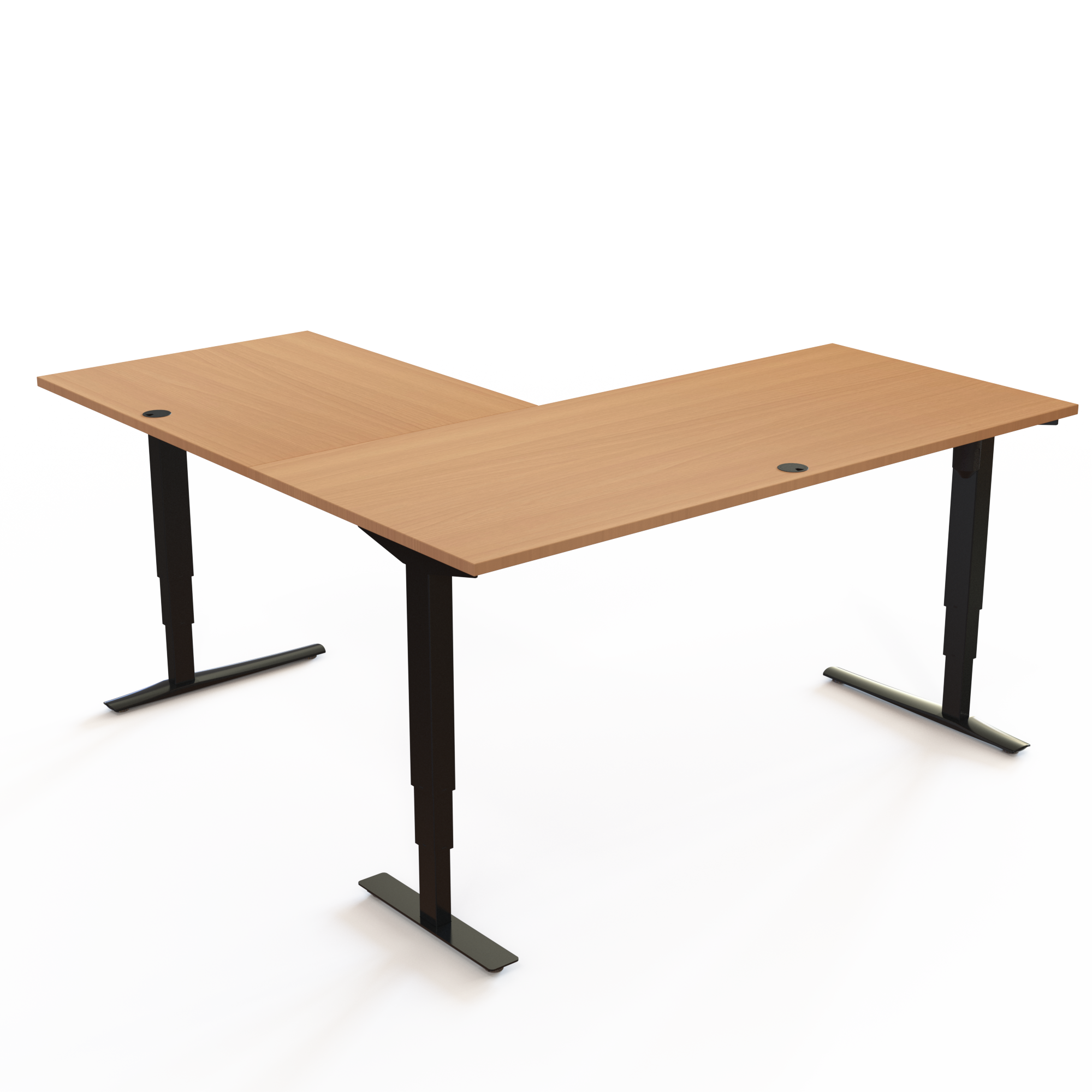 Schreibtisch steh/sitz | 180x180 cm | Buche mit schwarzem Gestell