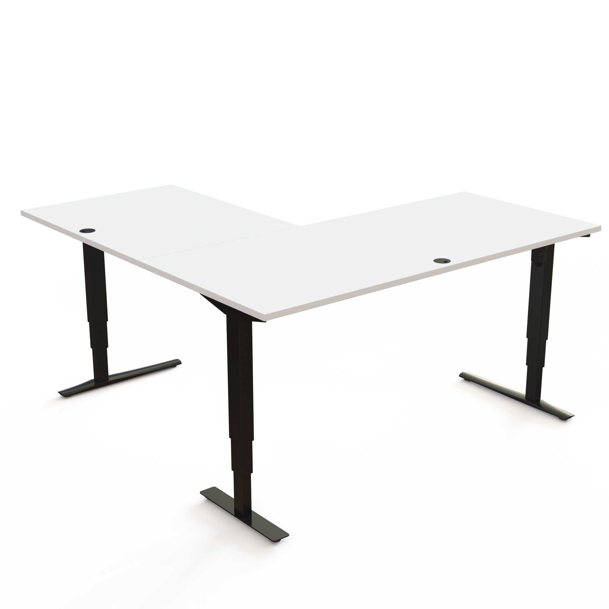 Schreibtisch steh/sitz | 180x180 cm | Weiß mit schwarzem Gestell
