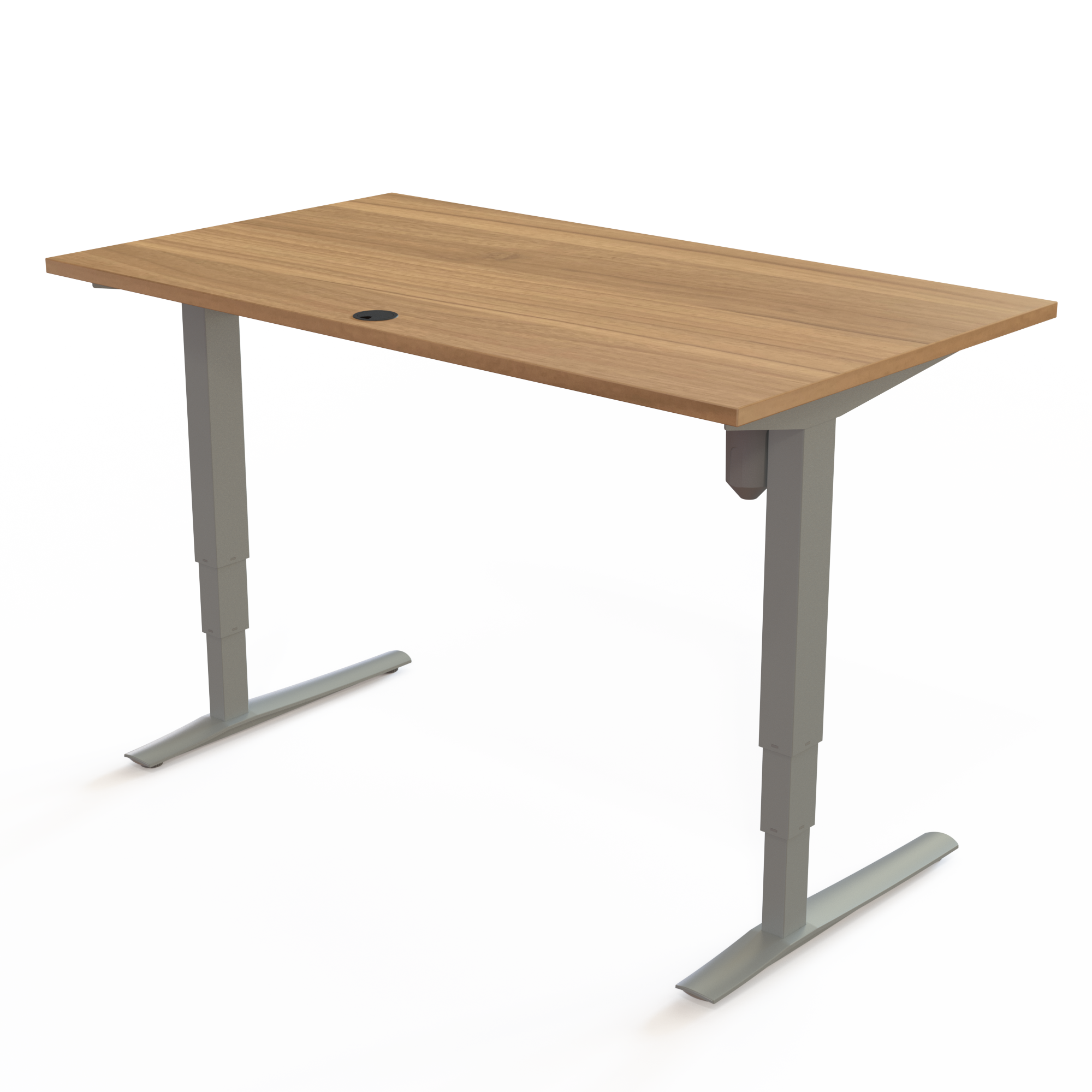 Schreibtisch steh/sitz | 140x80 cm | Nussbaum mit silbernem Gestell