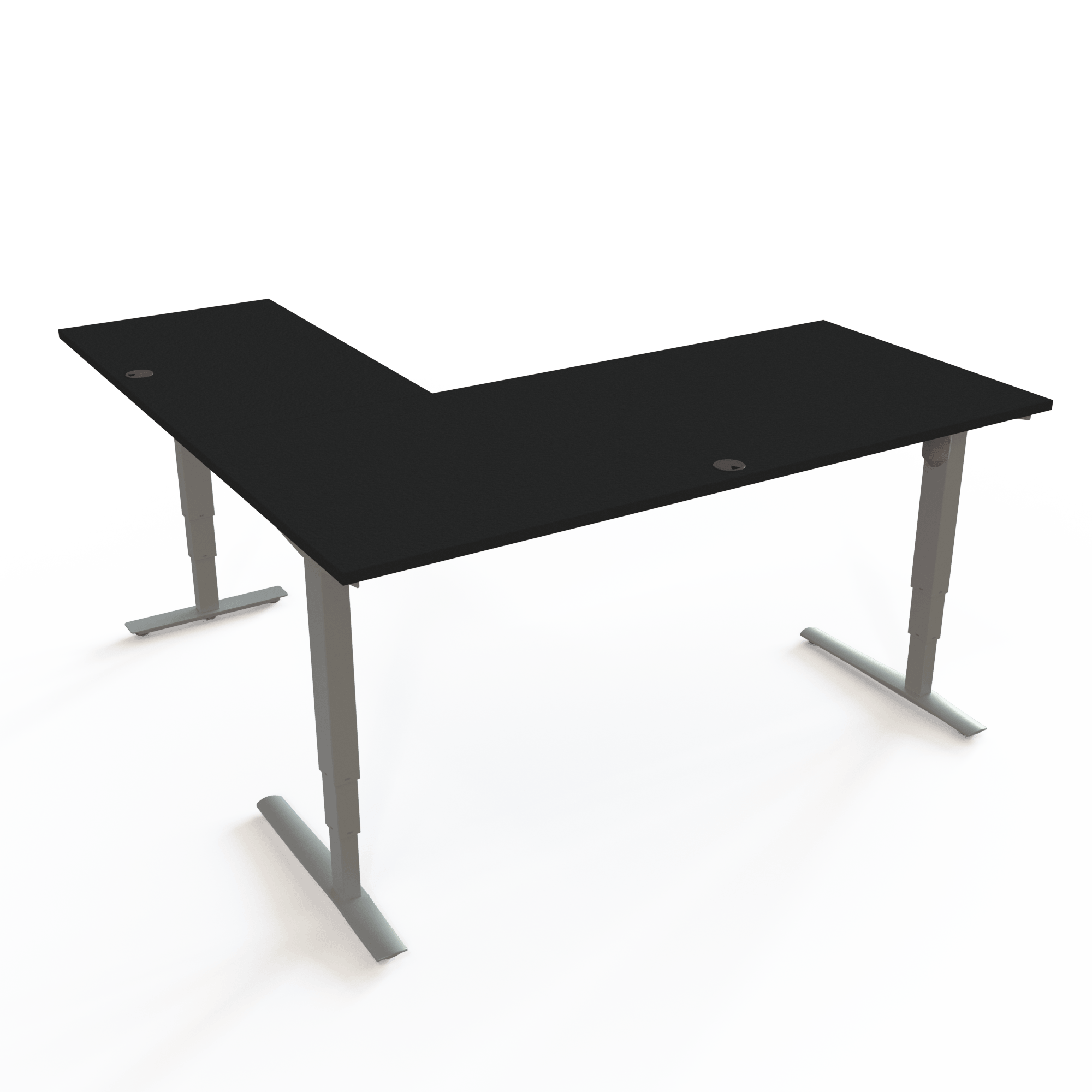 Schreibtisch steh/sitz | 180x180 cm | Schwarz mit silbernem Gestell