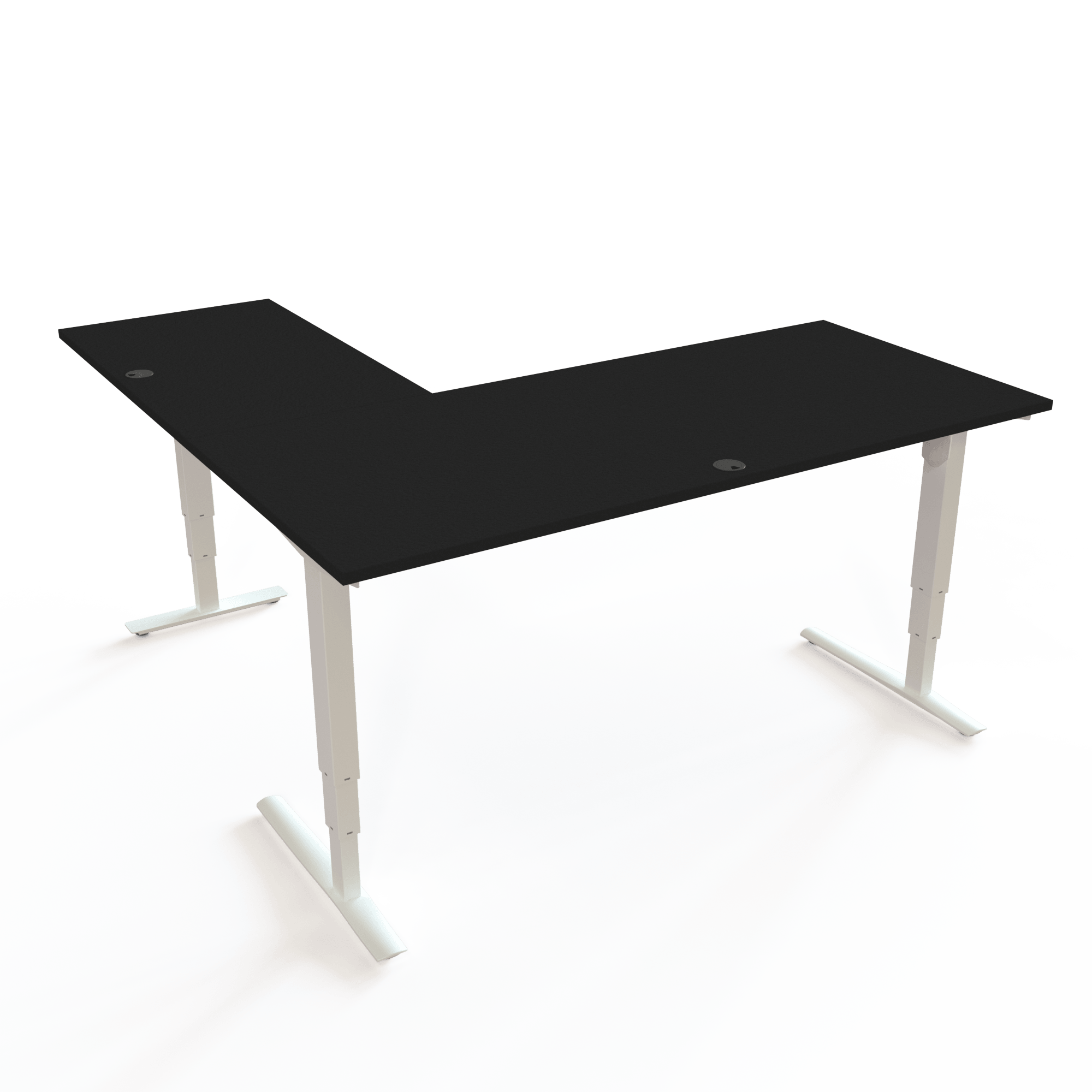 Schreibtisch steh/sitz | 180x180 cm | Schwarz mit weißem Gestell