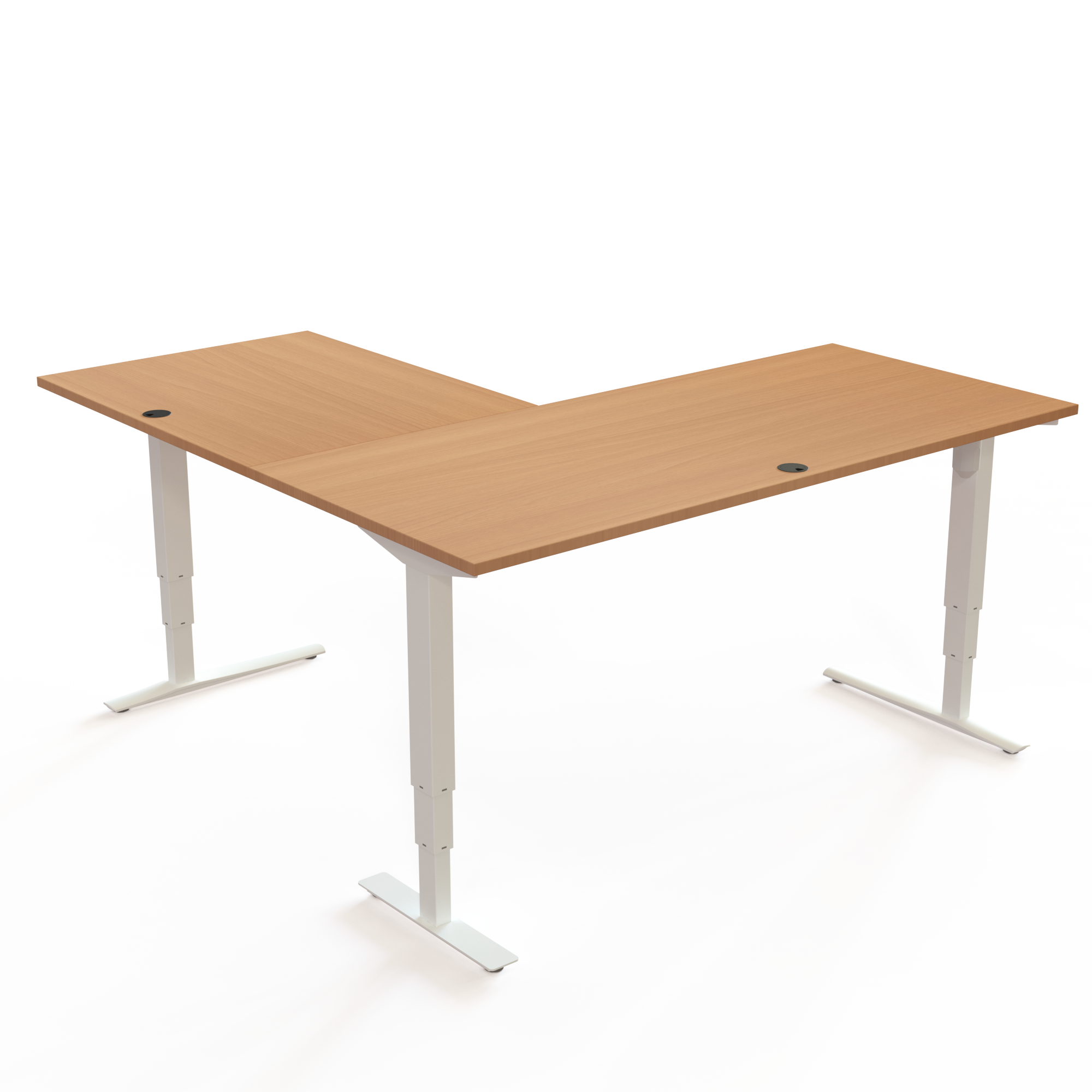Schreibtisch steh/sitz | 180x180 cm | Buche mit weißem Gestell