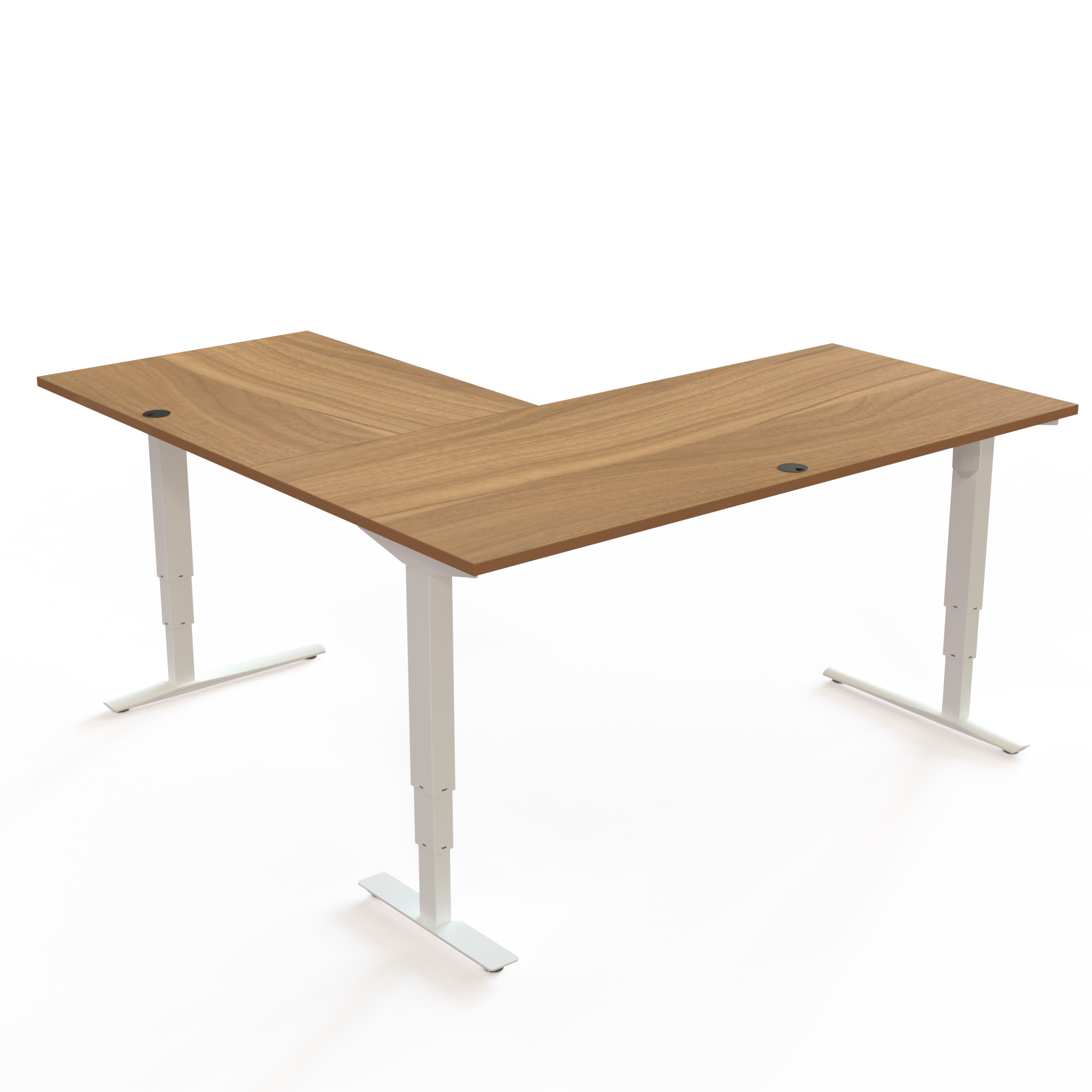 Schreibtisch steh/sitz | 180x180 cm | Nussbaum mit weißem Gestell
