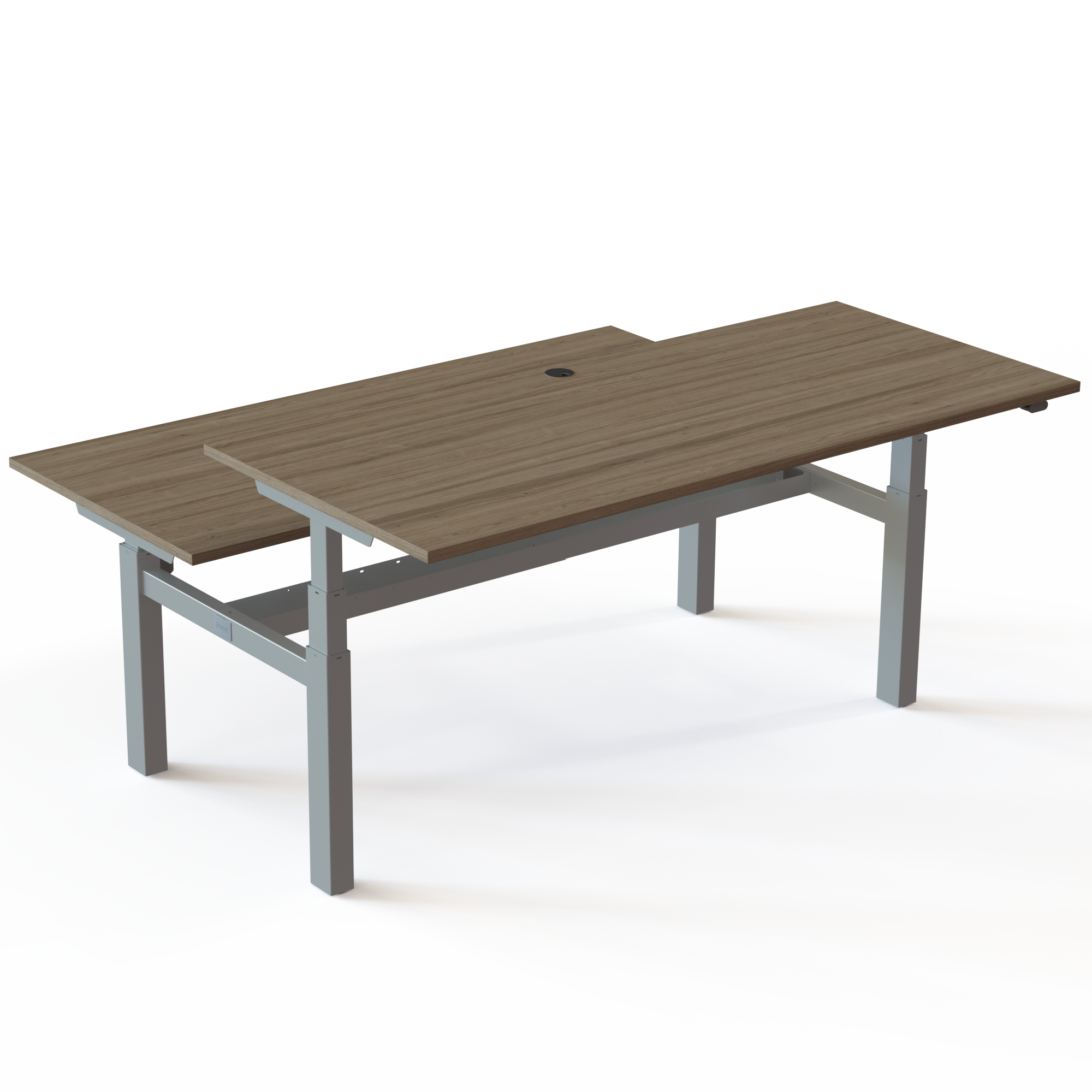 Schreibtisch steh/sitz | 180x80 cm | Nussbaum mit silbernem Gestell