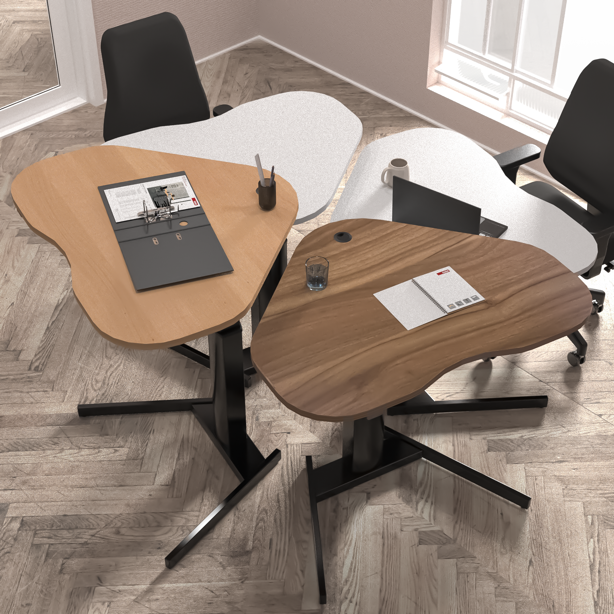 Schreibtisch steh/sitz | 117x90 cm | Nussbaum mit schwarzem Gestell