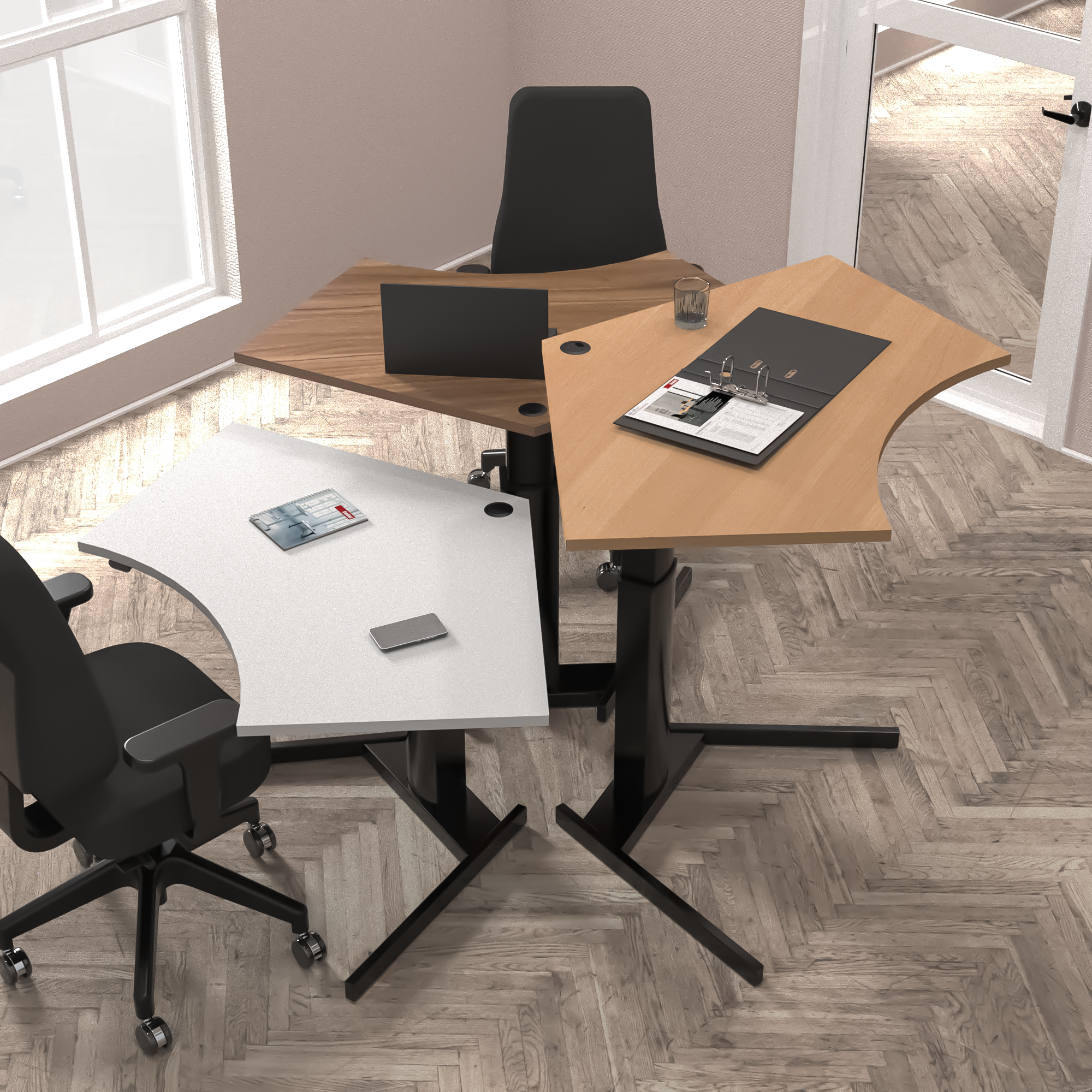 Schreibtisch steh/sitz | 138x92 cm | Nussbaum mit schwarzem Gestell