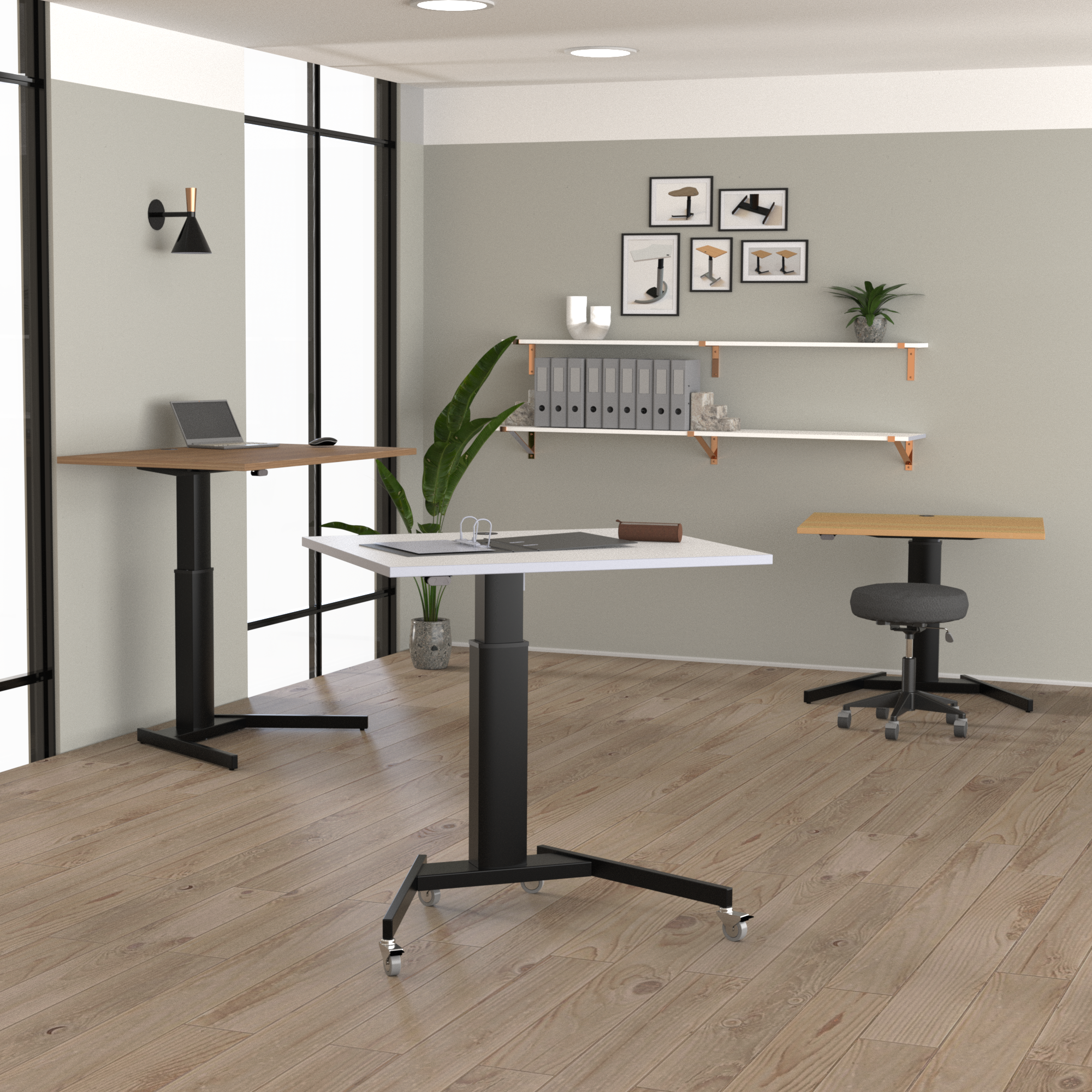Schreibtisch steh/sitz | 120x80 cm | Nussbaum mit schwarzem Gestell