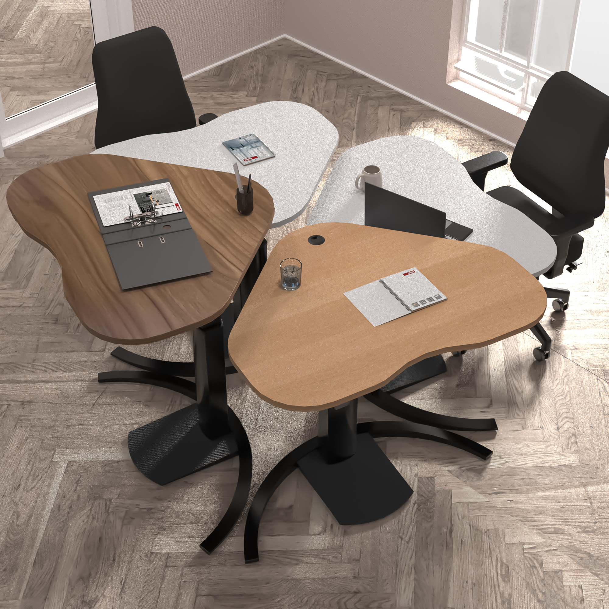 Schreibtisch steh/sitz | 117x90 cm | Nussbaum mit schwarzem Gestell