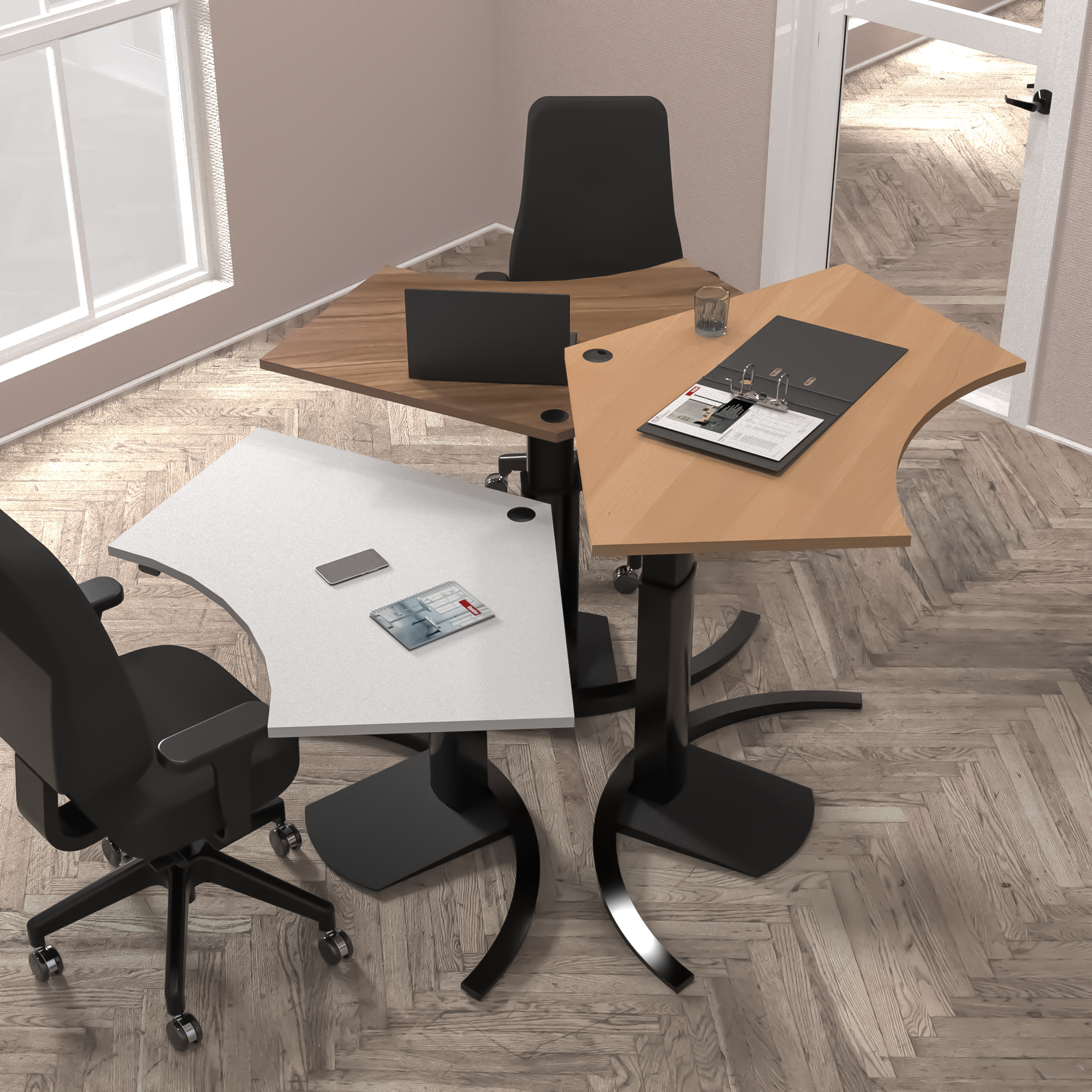 Schreibtisch steh/sitz | 138x92 cm | Nussbaum mit schwarzem Gestell