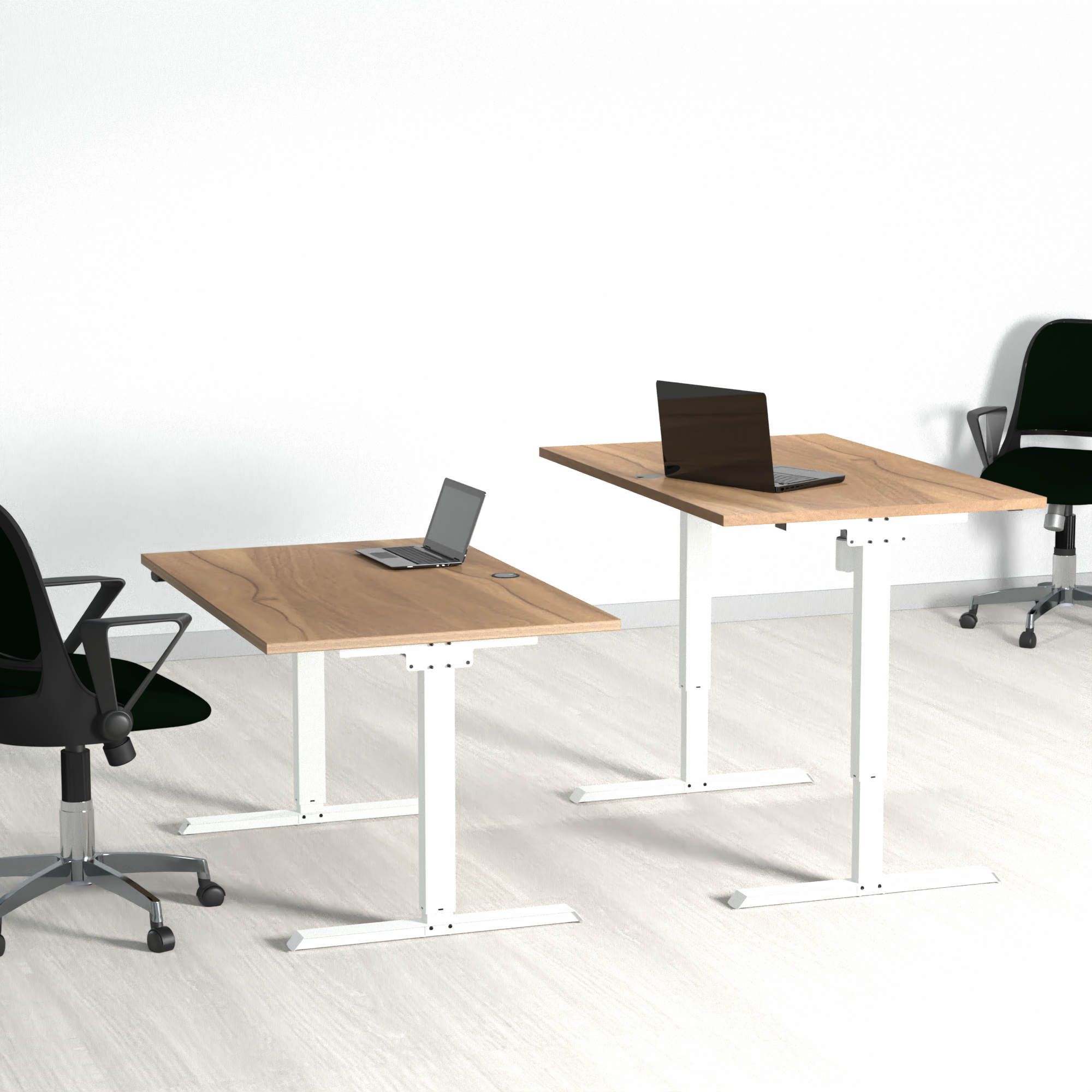 Schreibtisch steh/sitz | 160x80 cm | Nussbaum mit weißem Gestell
