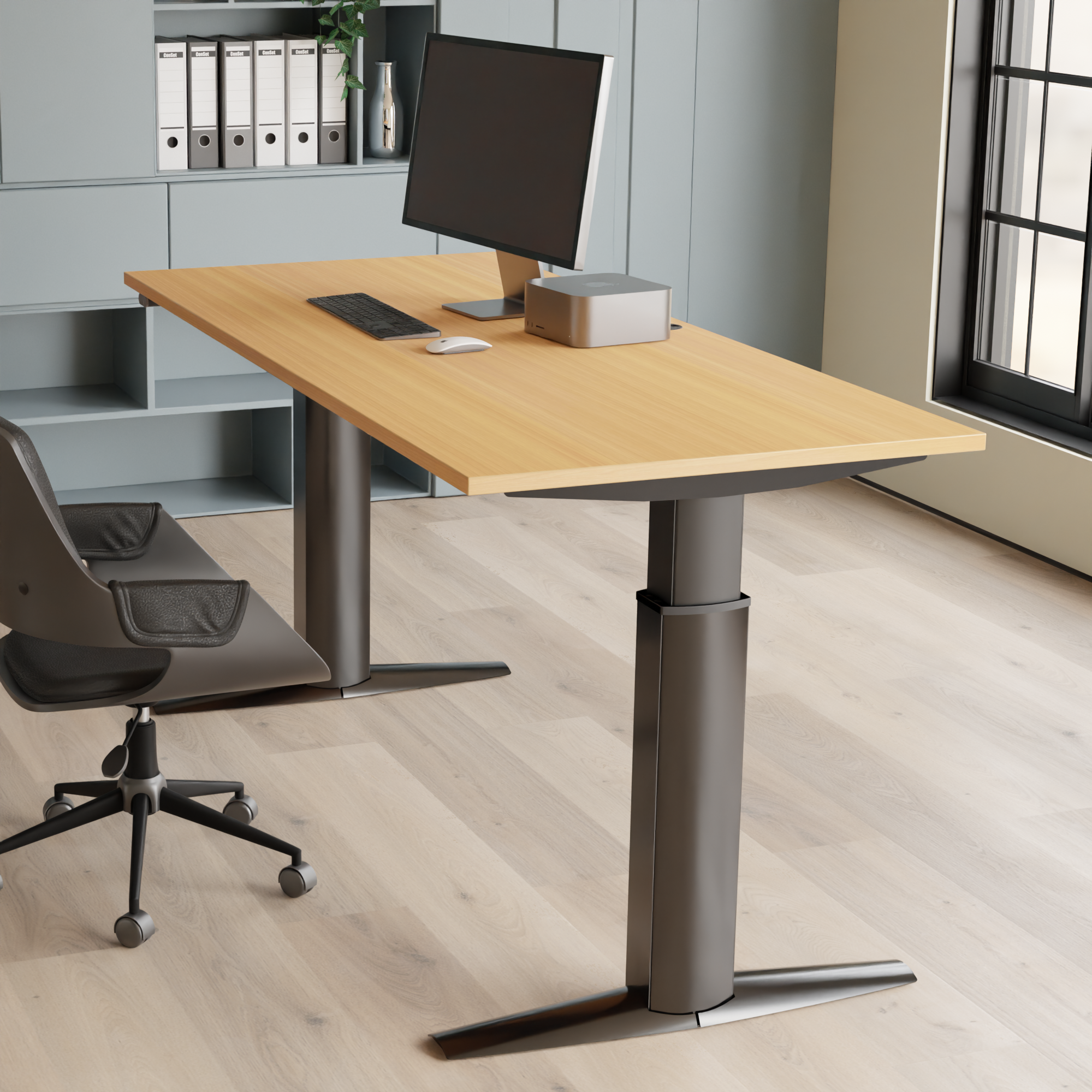 Schreibtisch steh/sitz | 160x80 cm | Buche mit schwarzem Gestell