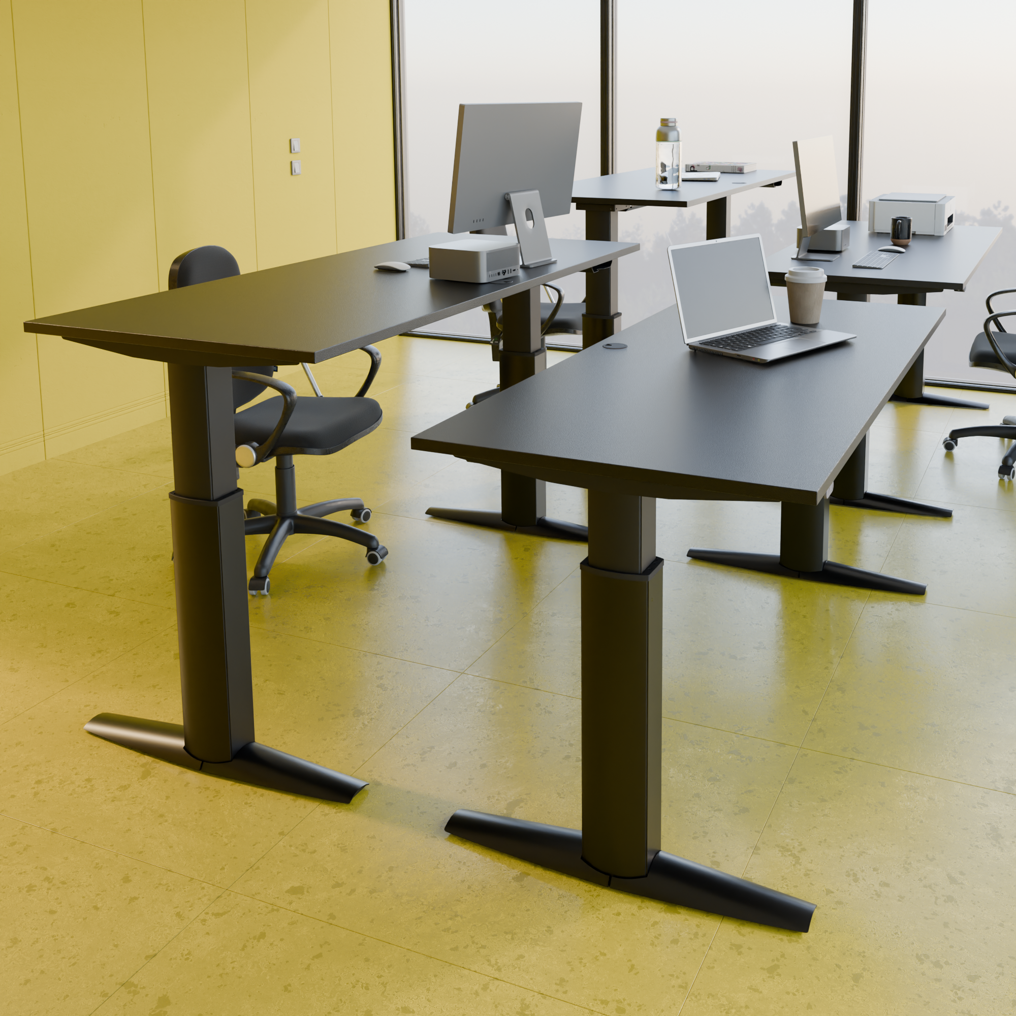 Schreibtisch steh/sitz | 160x80 cm | Schwarz mit schwarzem Gestell