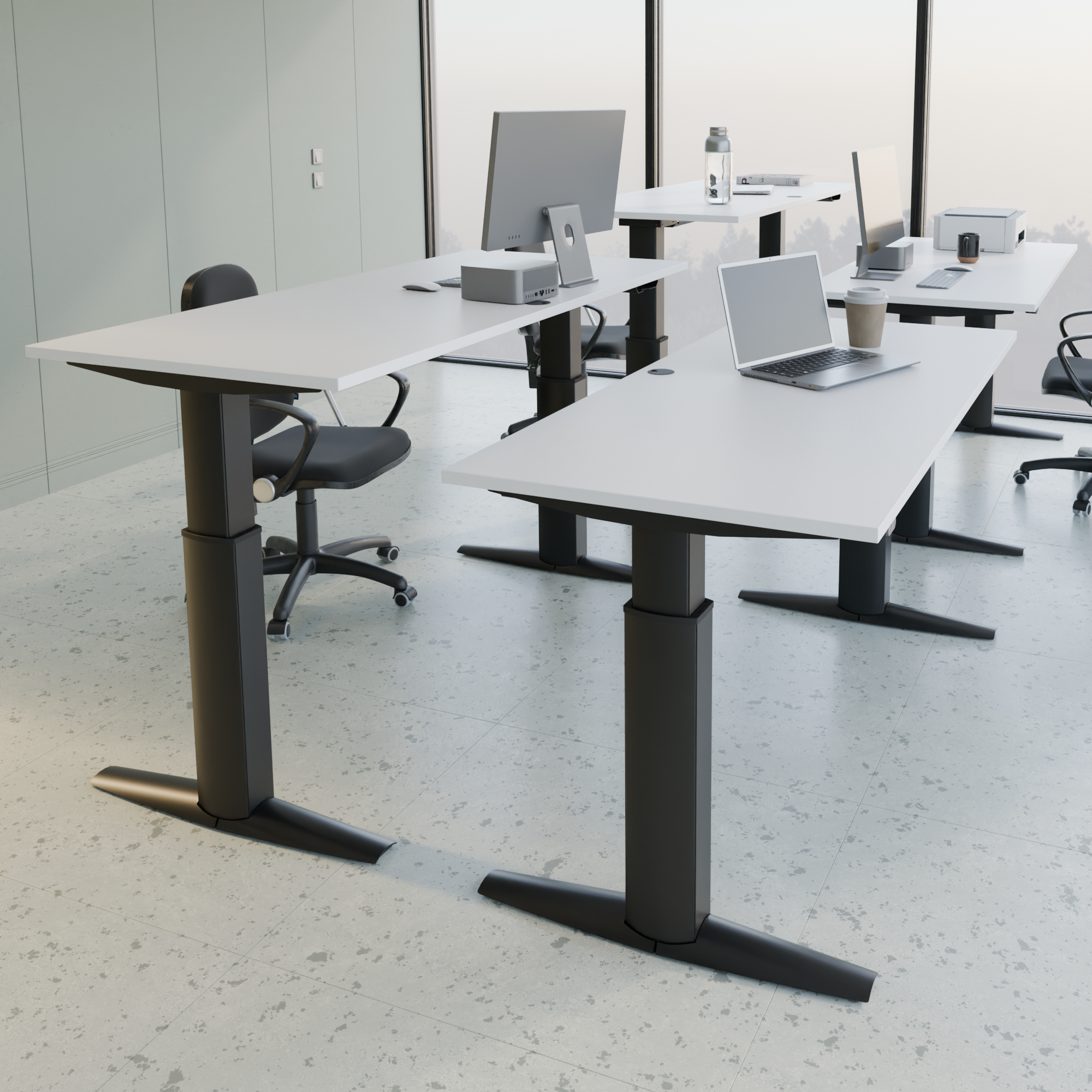 Schreibtisch steh/sitz | 160x80 cm | Weiß mit schwarzem Gestell