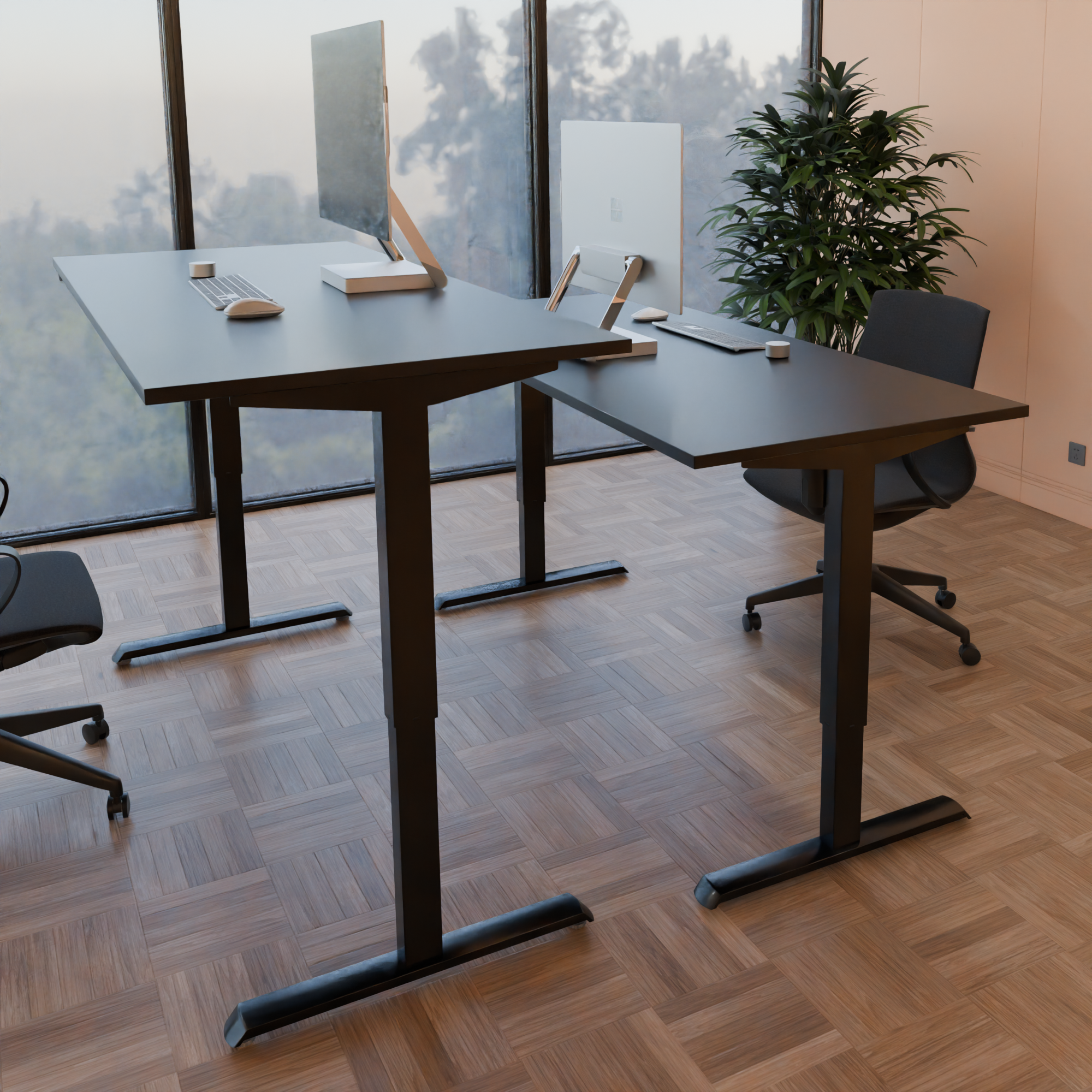 Schreibtisch steh/sitz | 160x80 cm | Schwarz mit schwarzem Gestell
