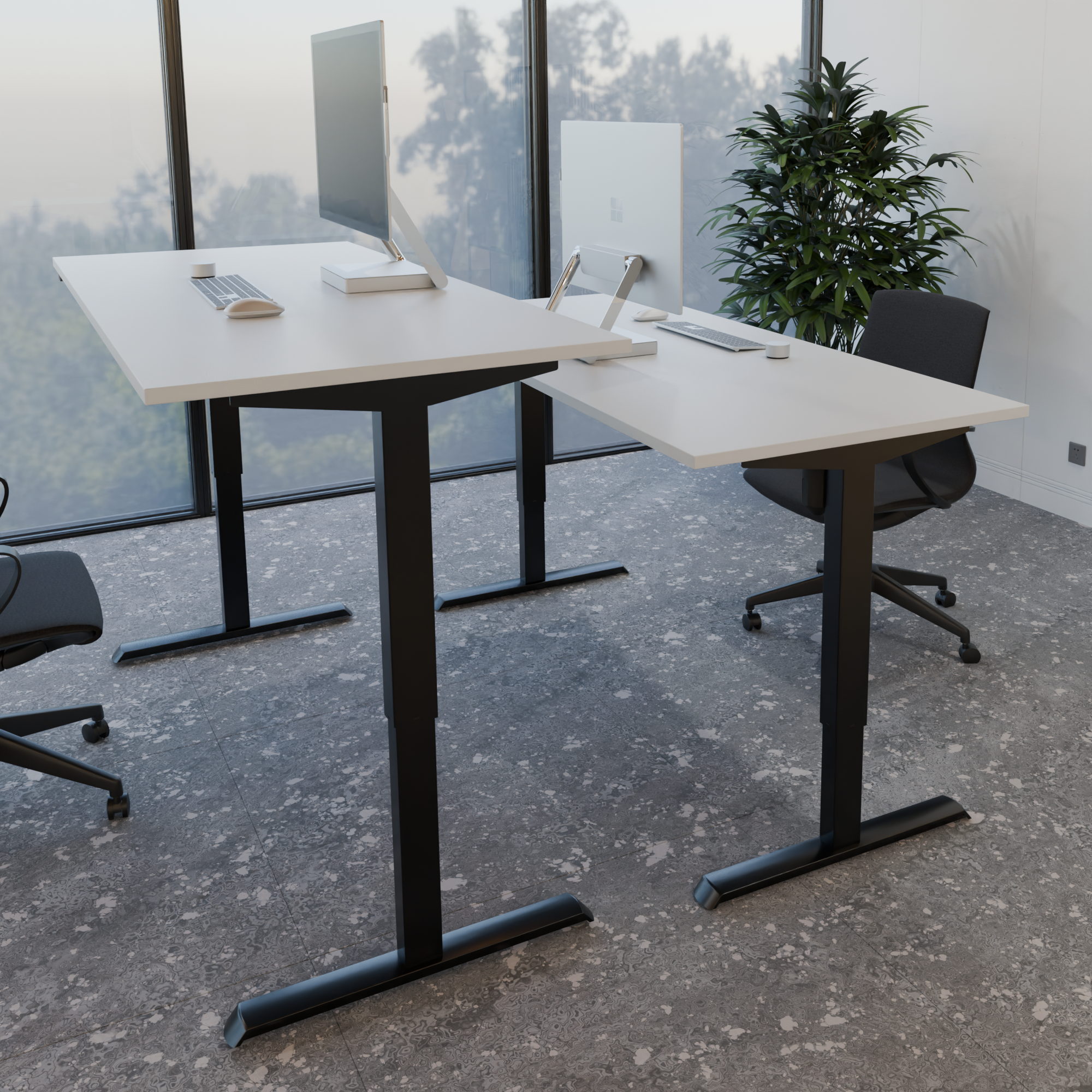 Schreibtisch steh/sitz | 80x80 cm | Weiß mit schwarzem Gestell