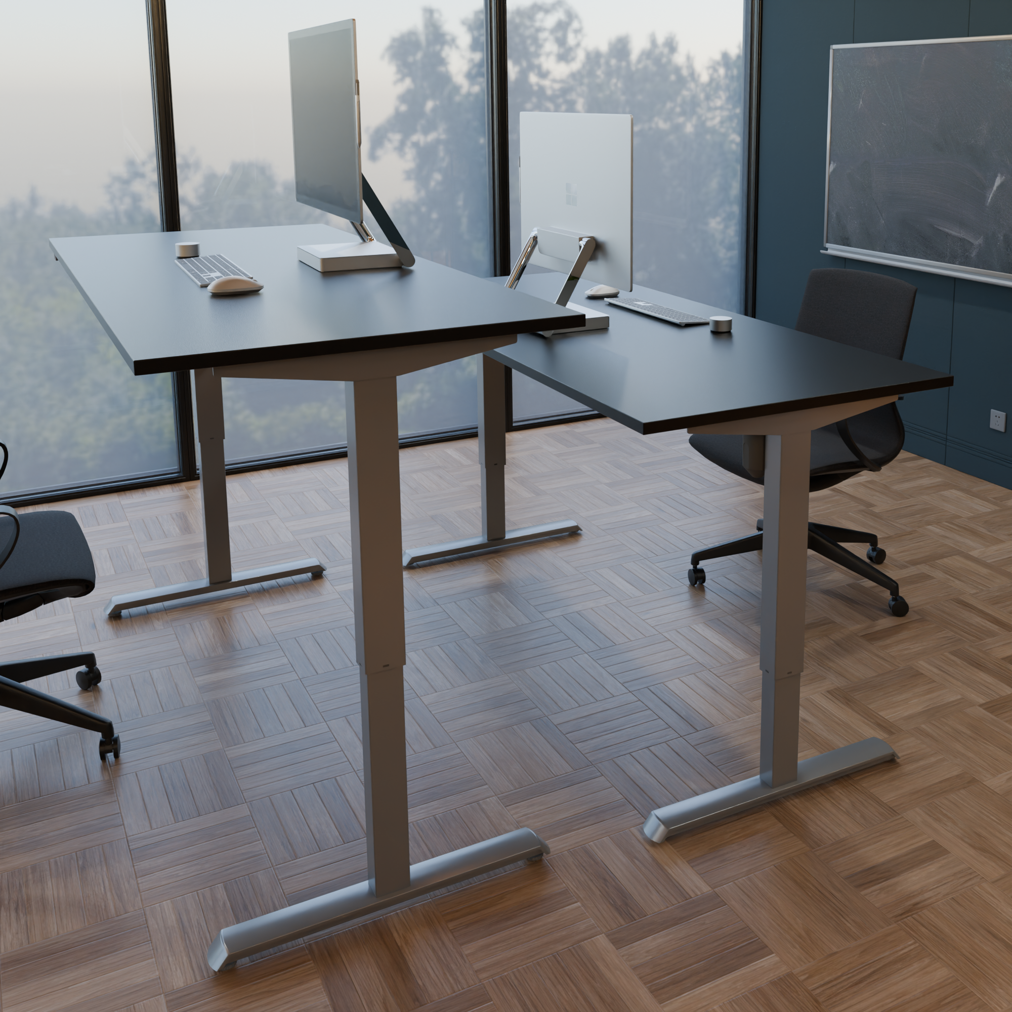 Schreibtisch steh/sitz | 160x80 cm | Schwarz mit silbernem Gestell
