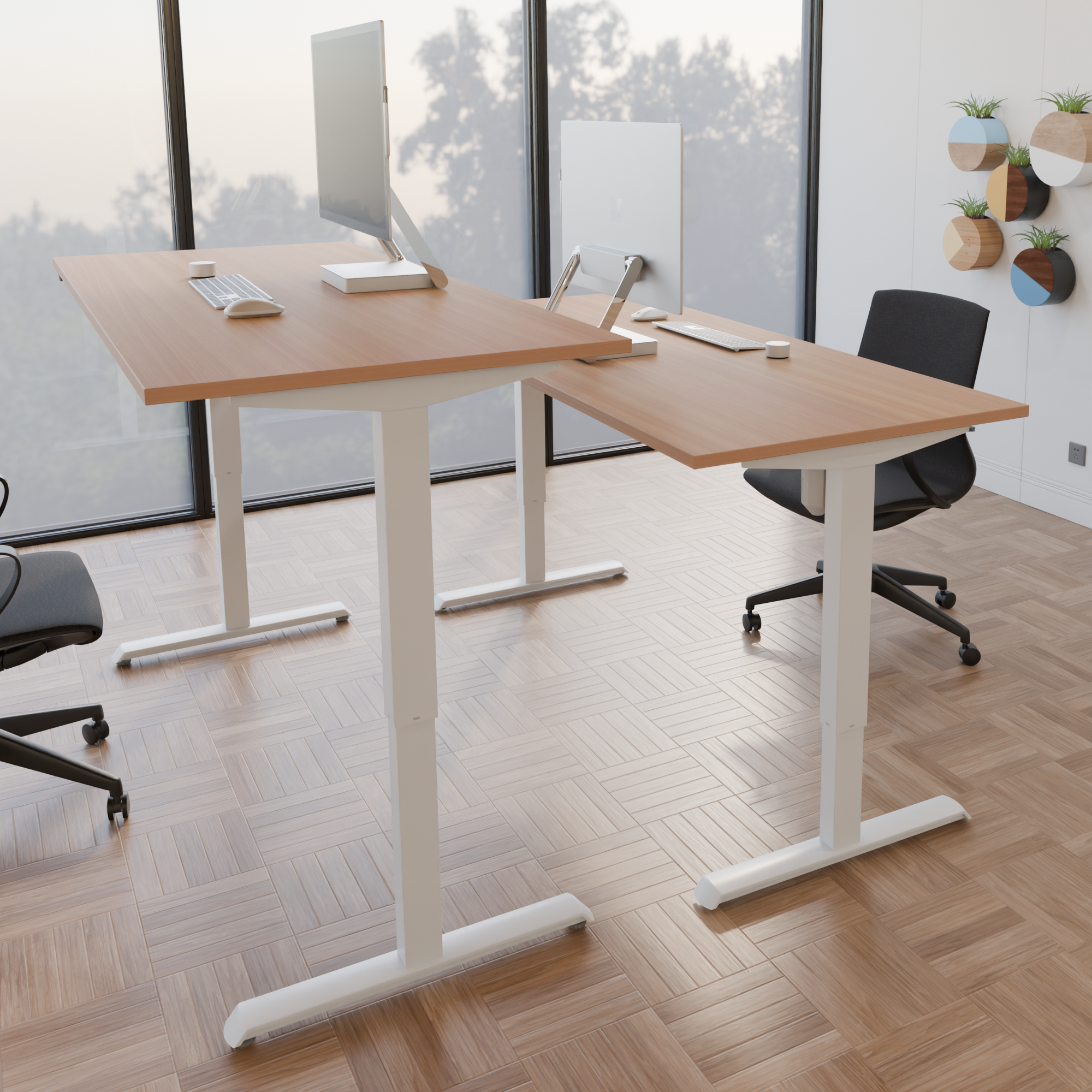 Schreibtisch steh/sitz | 160x80 cm | Buche mit weißem Gestell