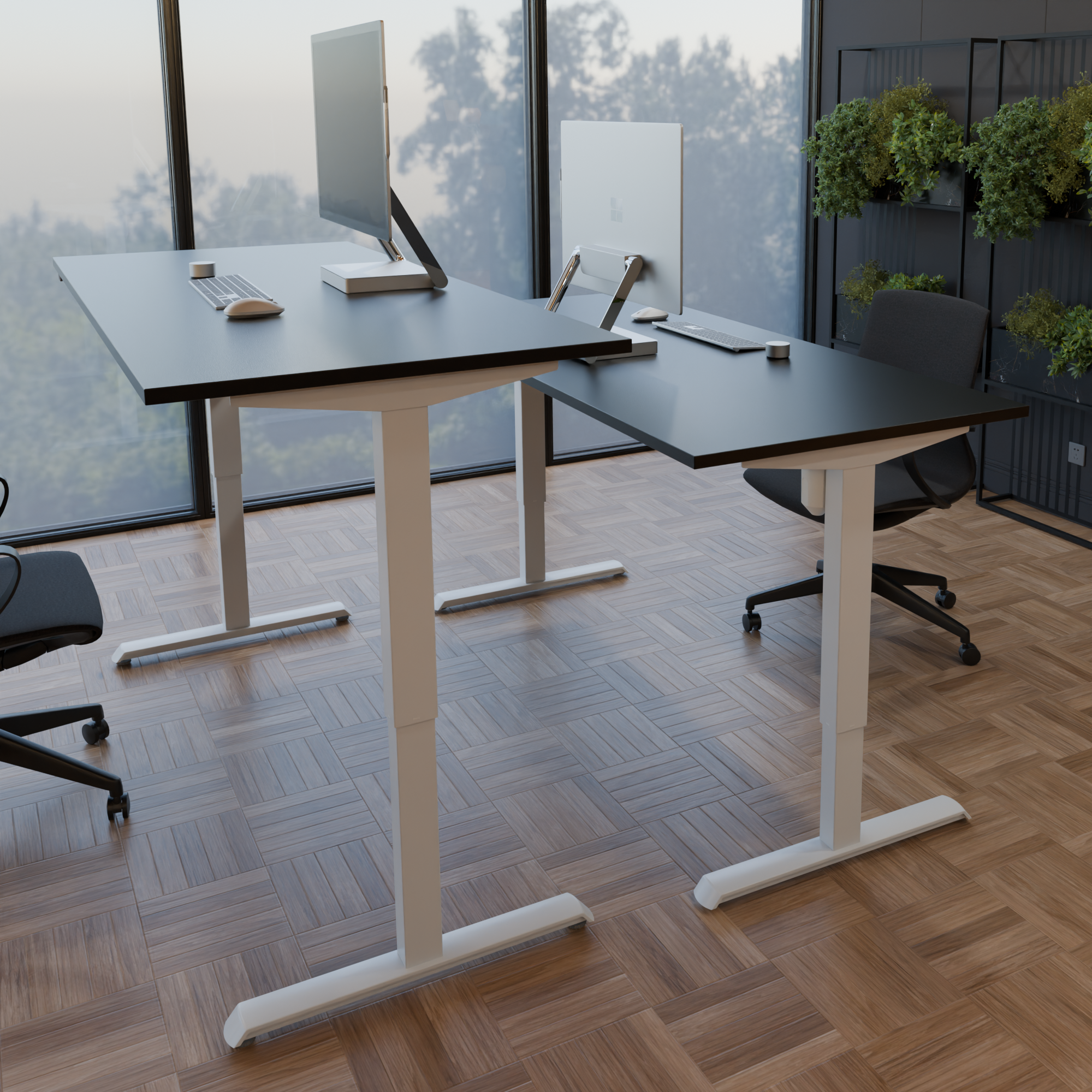 Schreibtisch steh/sitz | 160x80 cm | Schwarz mit weißem Gestell