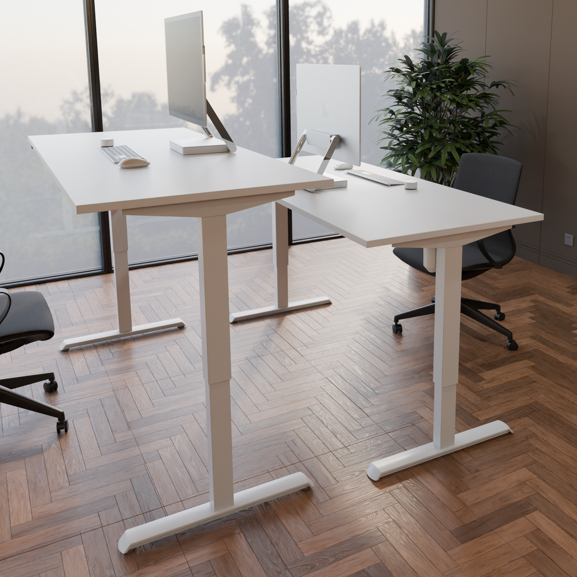 Schreibtisch steh/sitz | 180x80 cm | Weiß mit weißem Gestell